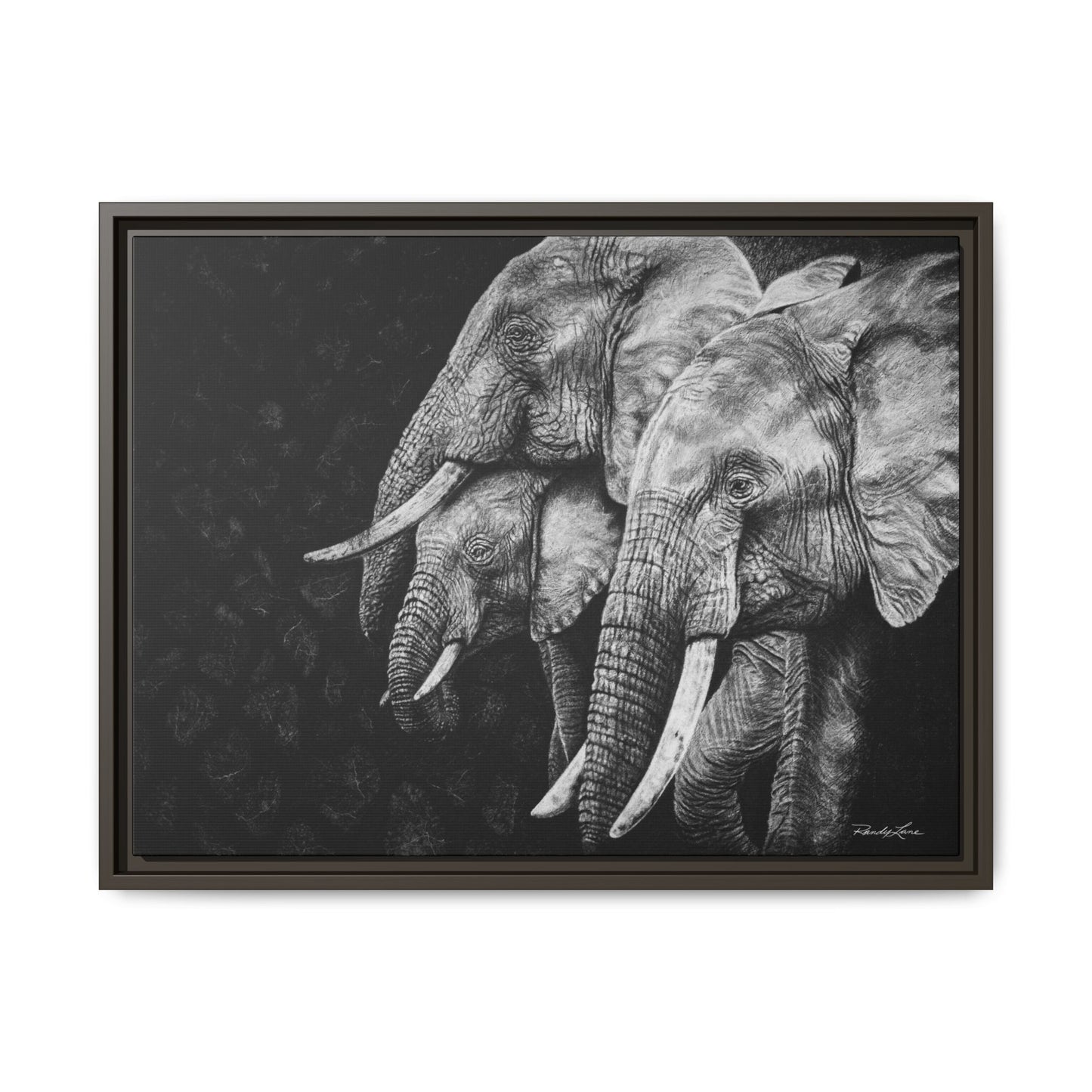 Brushland Bond. Elephant Art Framed Stretched Matte Canvas Print
