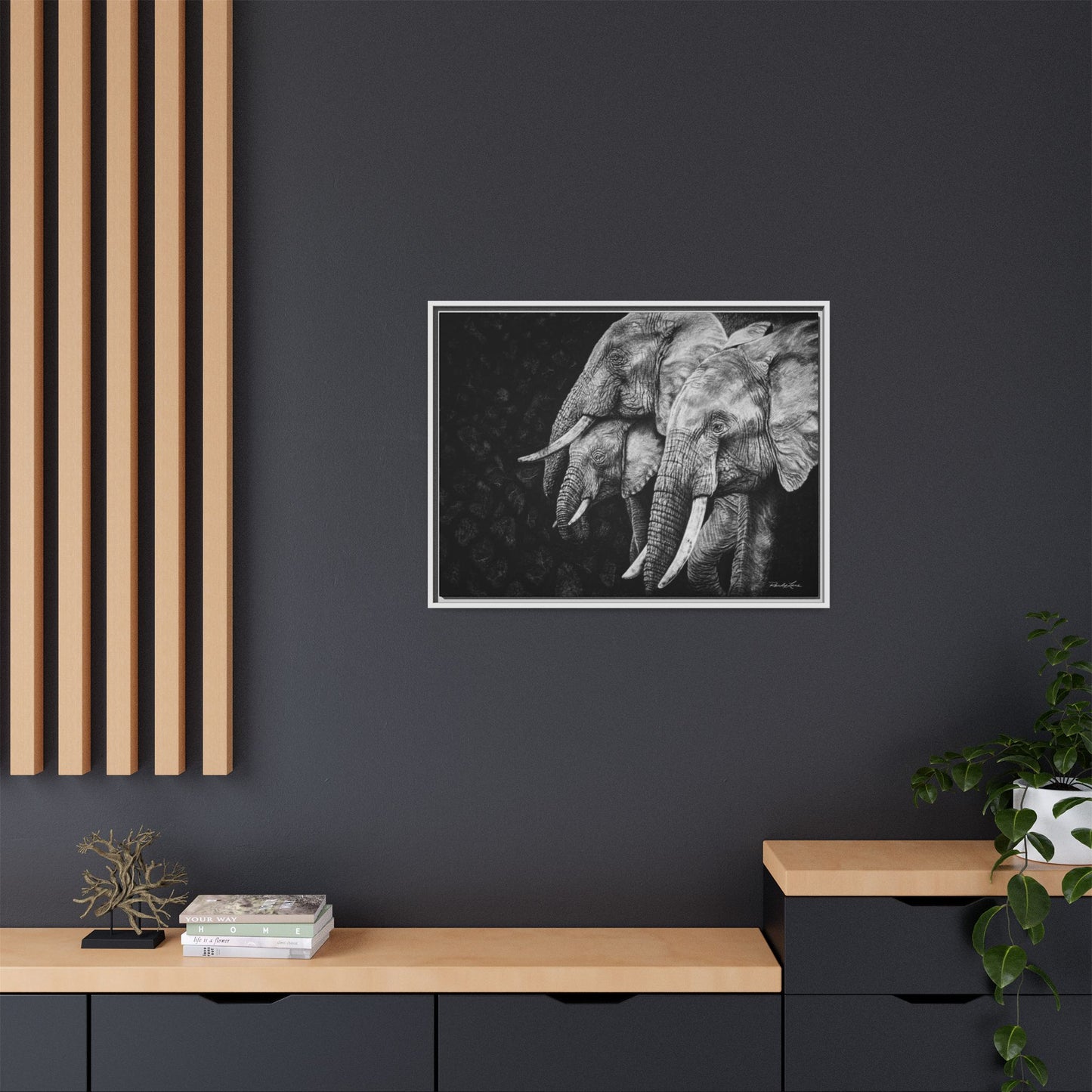 Brushland Bond. Elephant Art Framed Stretched Matte Canvas Print
