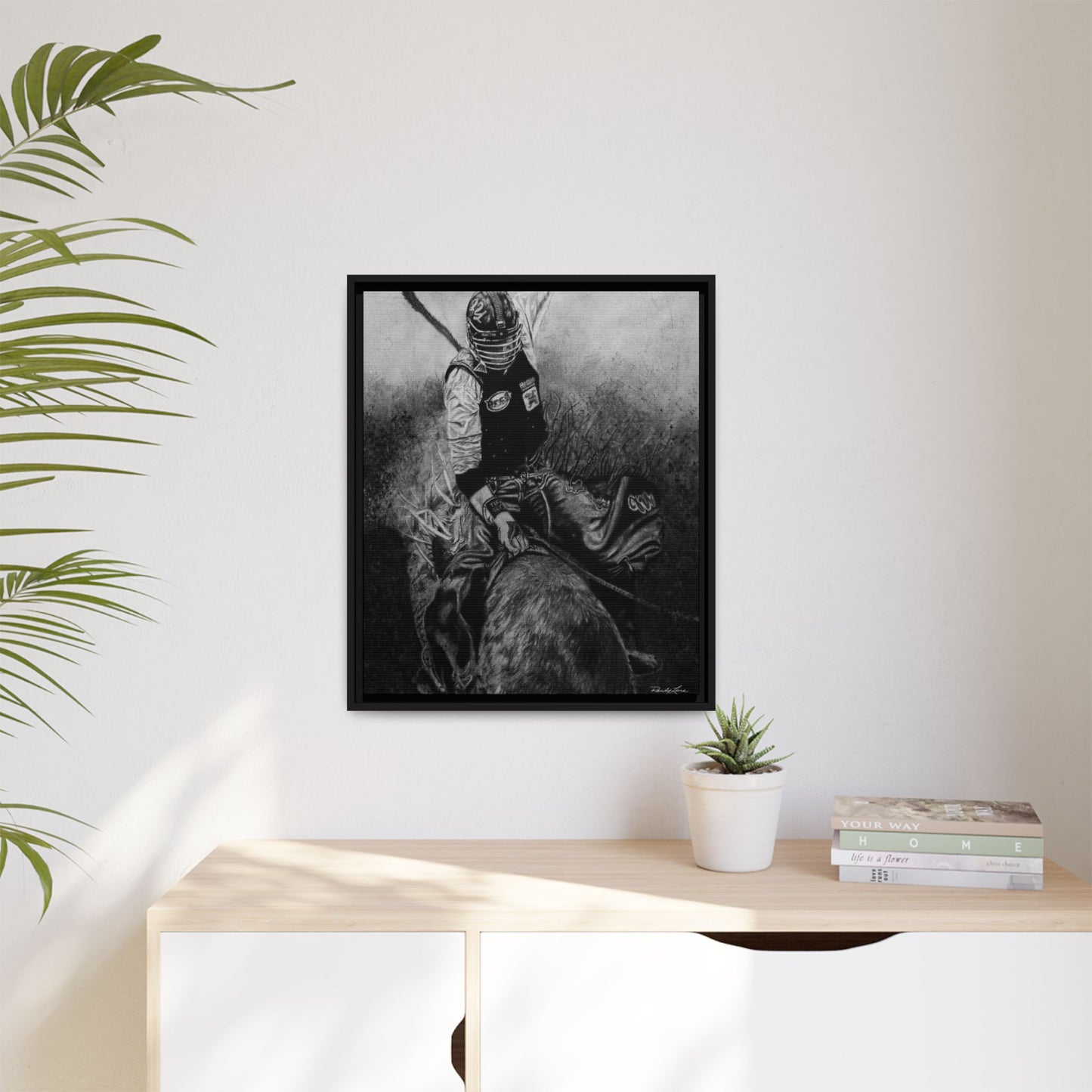 Gettin Frosty. Bull Rider Framed Stretched Matte Canvas Print