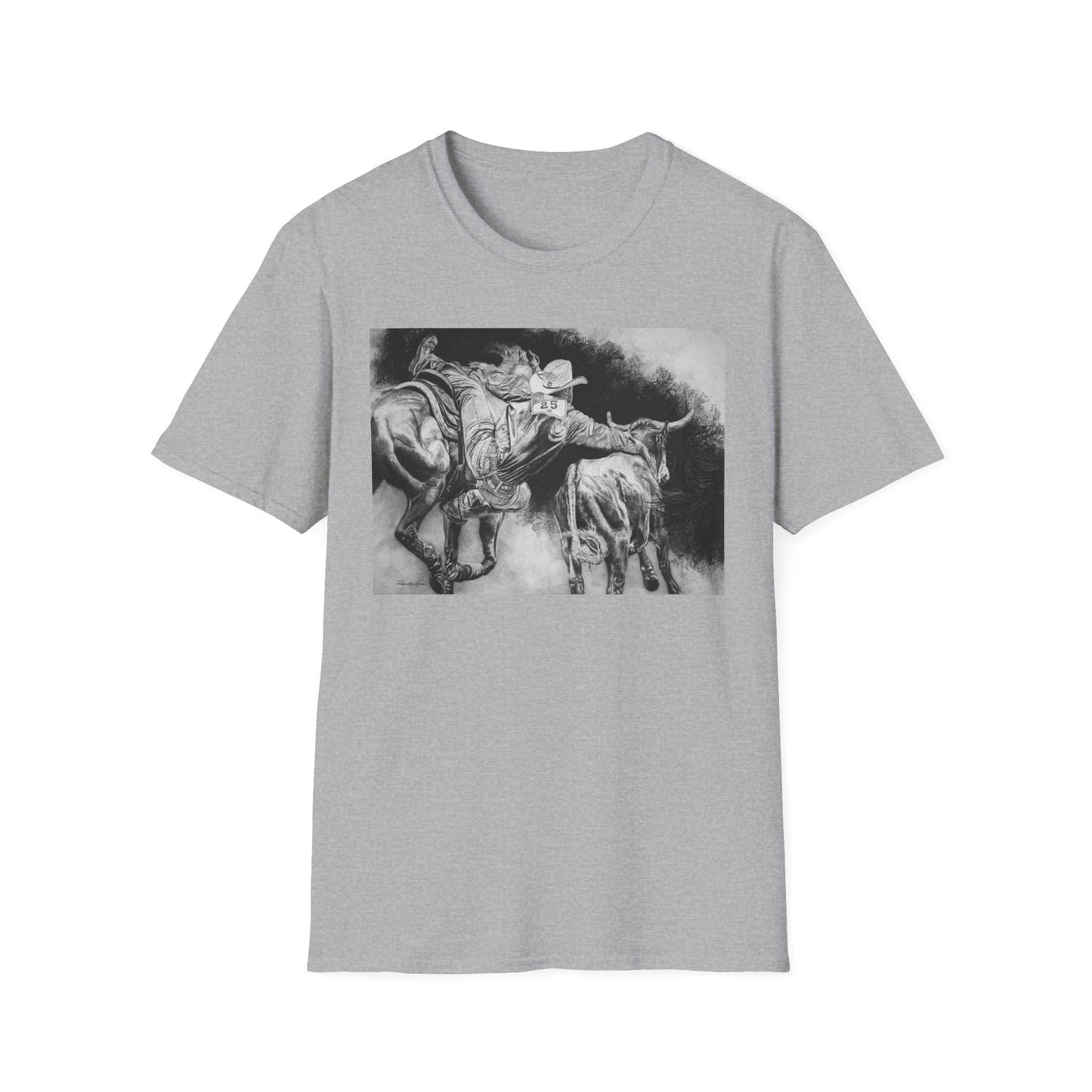 Contact. Cowboy Bulldogger Rodeo Art Unisex Softstyle T-Shirt