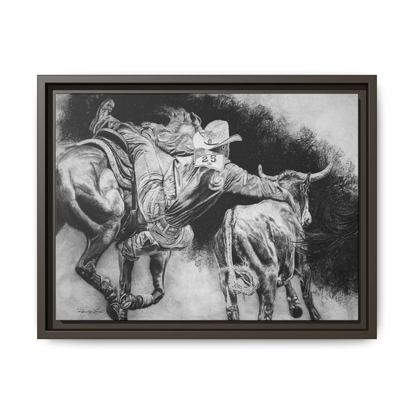 Contact. Cowboy Bulldogger Rodeo Art Framed Stretched Canvas Art