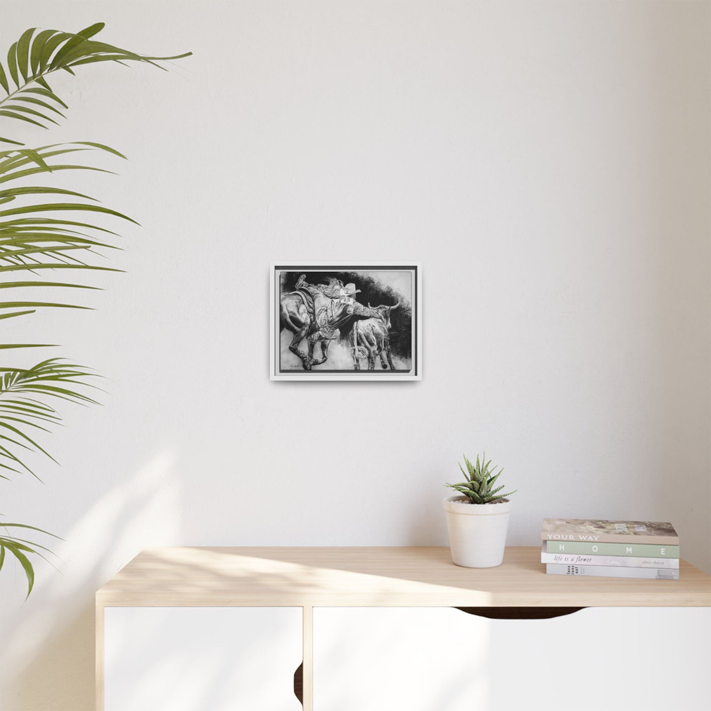 Contact. Cowboy Bulldogger Rodeo Art Framed Stretched Canvas Art