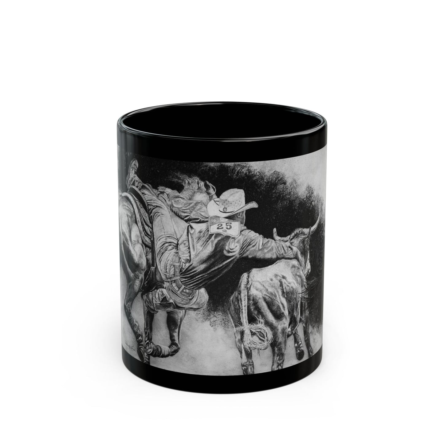 Contact. Cowboy Bulldogger Rodeo Art Black Mug - 11oz & 15oz