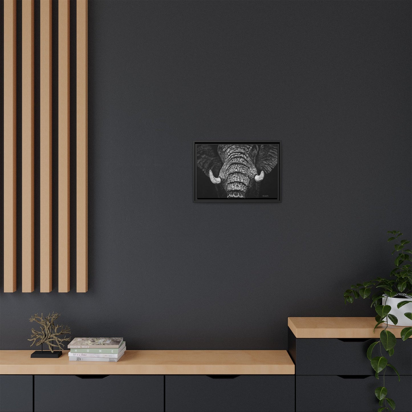 Ebony and Ivory, Elephant Portrait Framed Canvas Wall Art