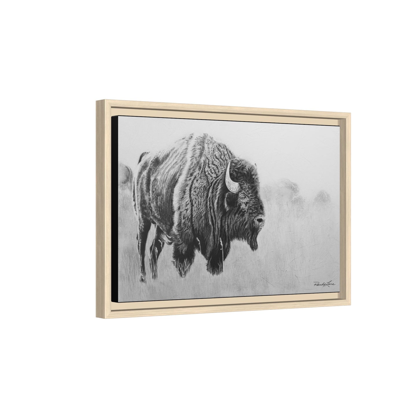 Prairie Bison, Bison Painting Framed Matte Canvas Print — Black & White Wildlife Wall Art