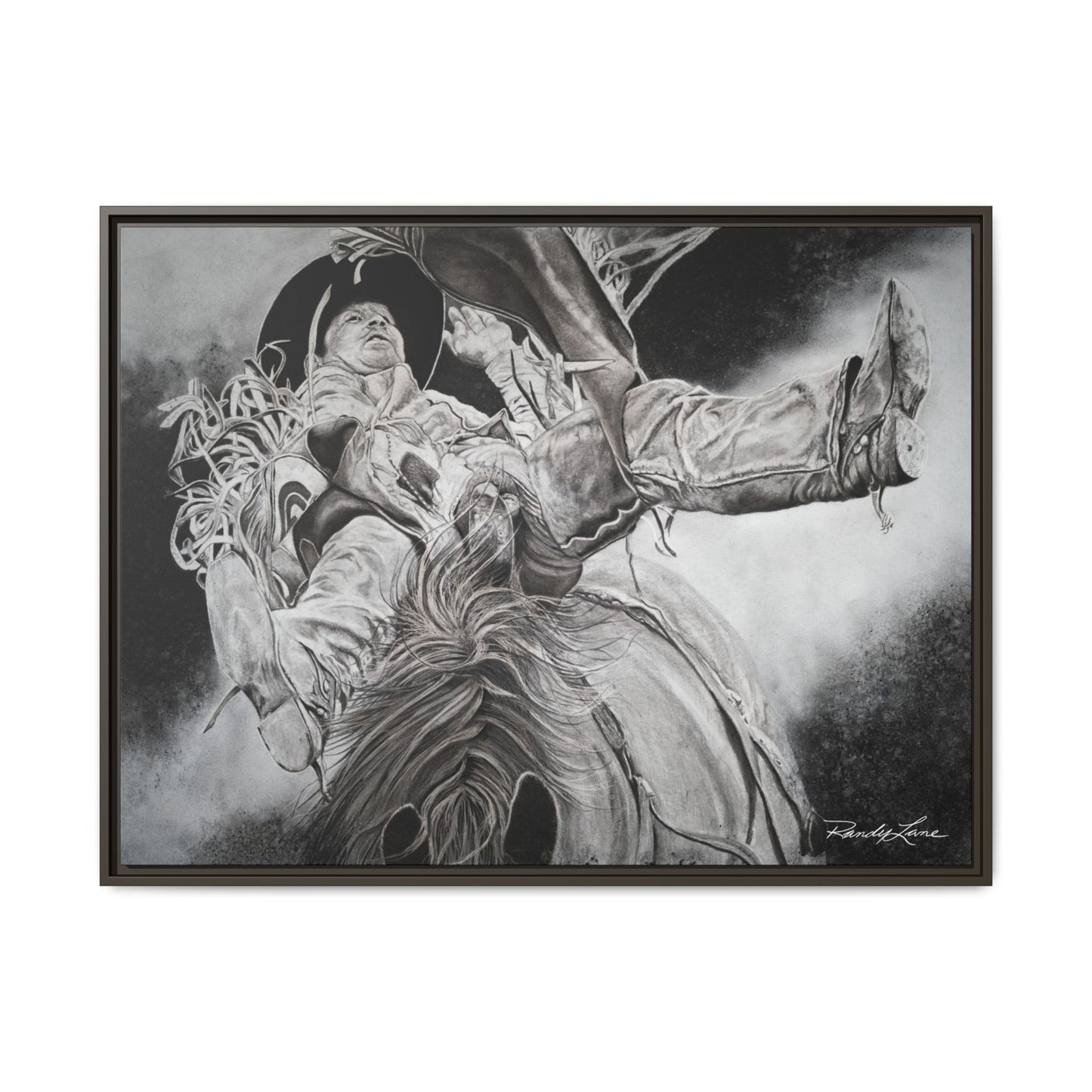 Battle Tested, Rodeo Bareback Rider Painting, Framed Matte Canvas Print