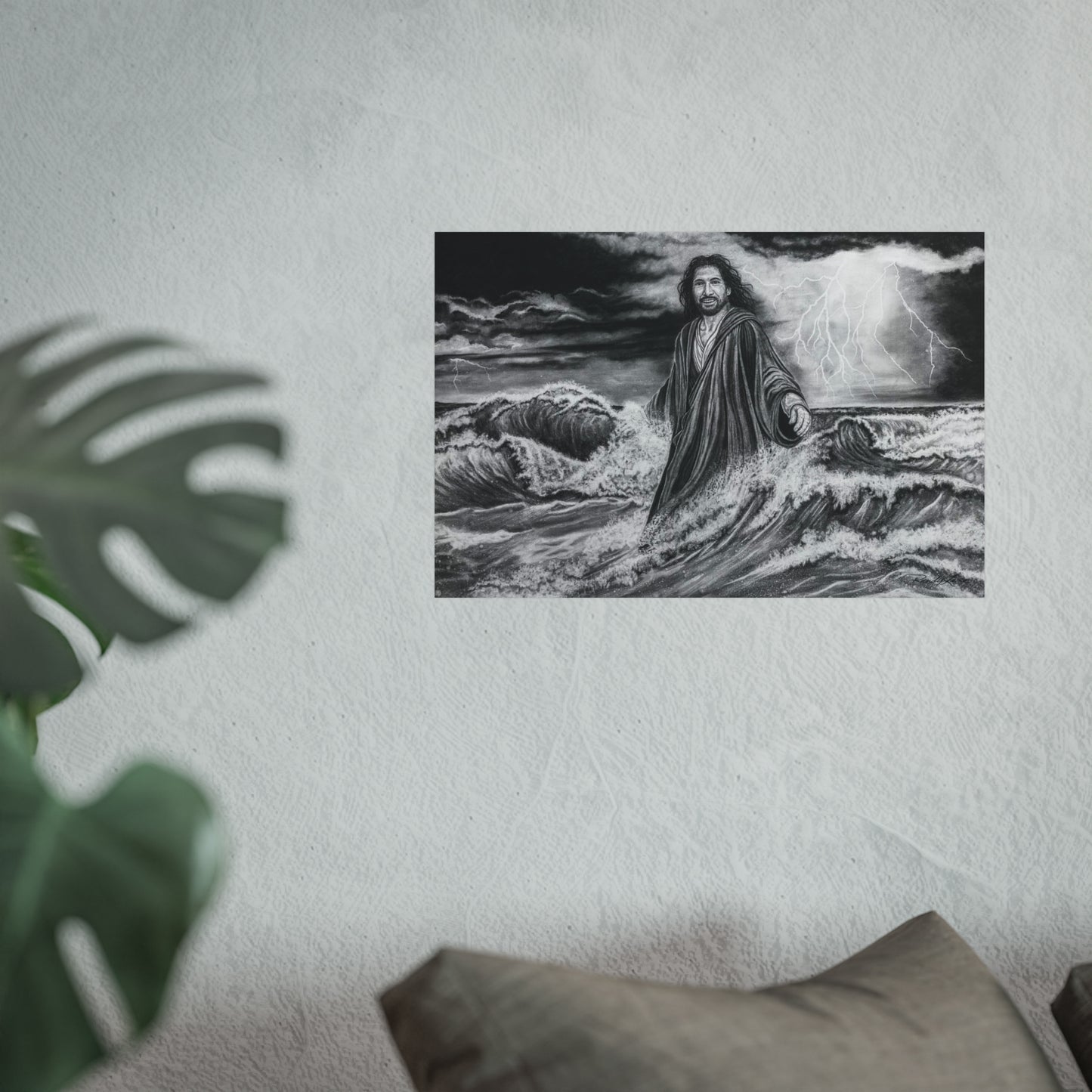 View from the Boat, Jesus Walking on Water Painting Fine Art Print — Religious Wall Art