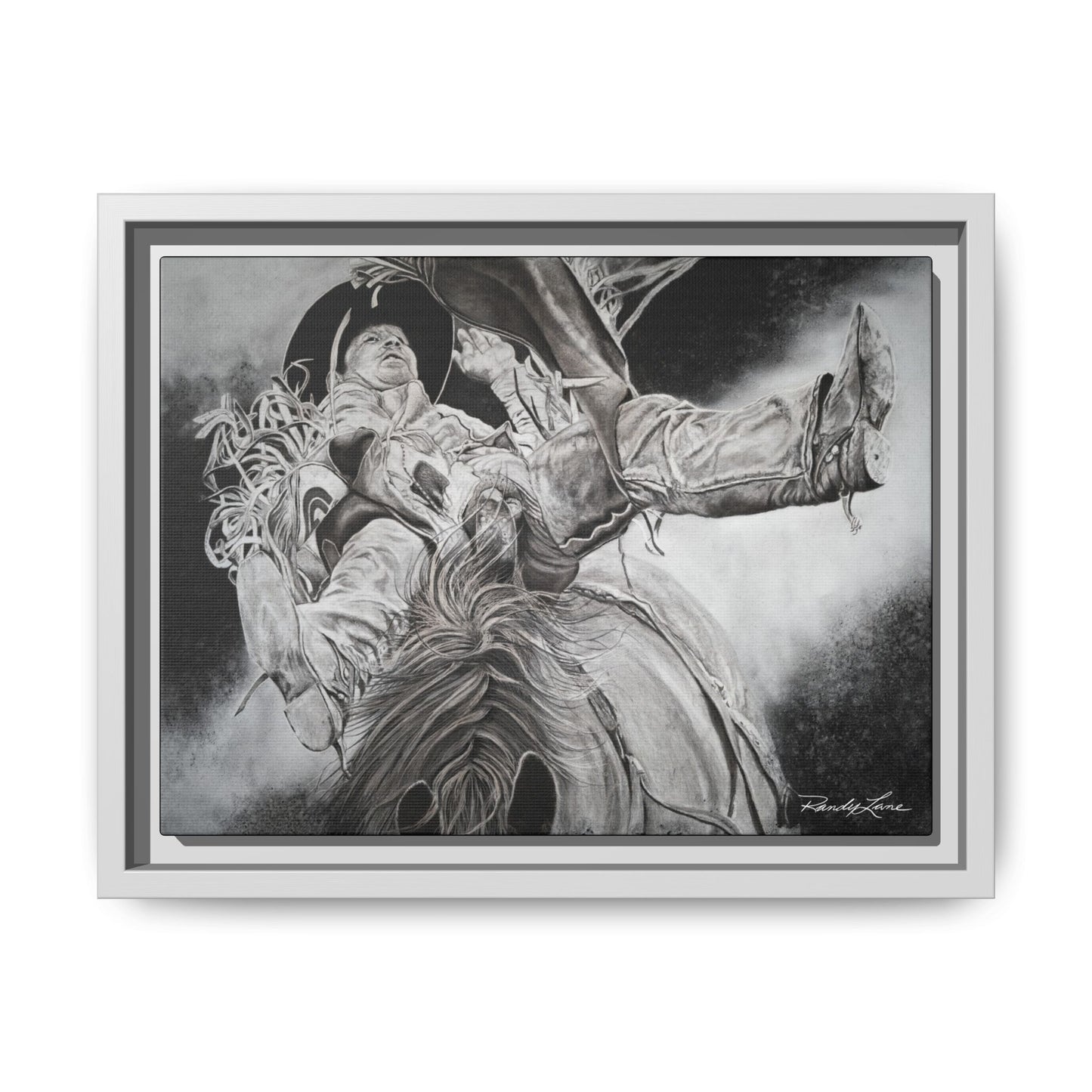 Battle Tested, Rodeo Bareback Rider Painting, Framed Matte Canvas Print