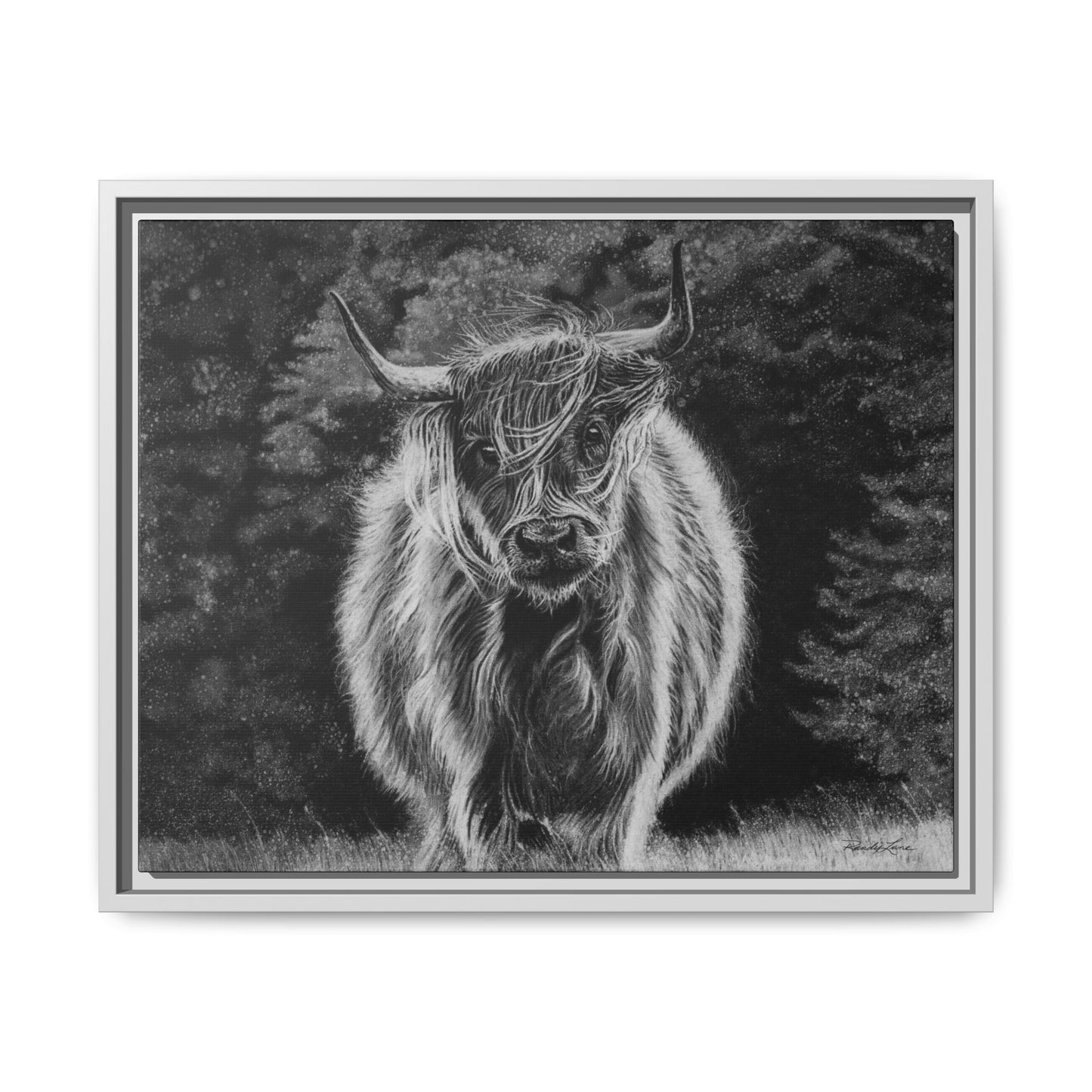 Ragamuffin. Highland Cow Framed Stretched Matte Canvas Print