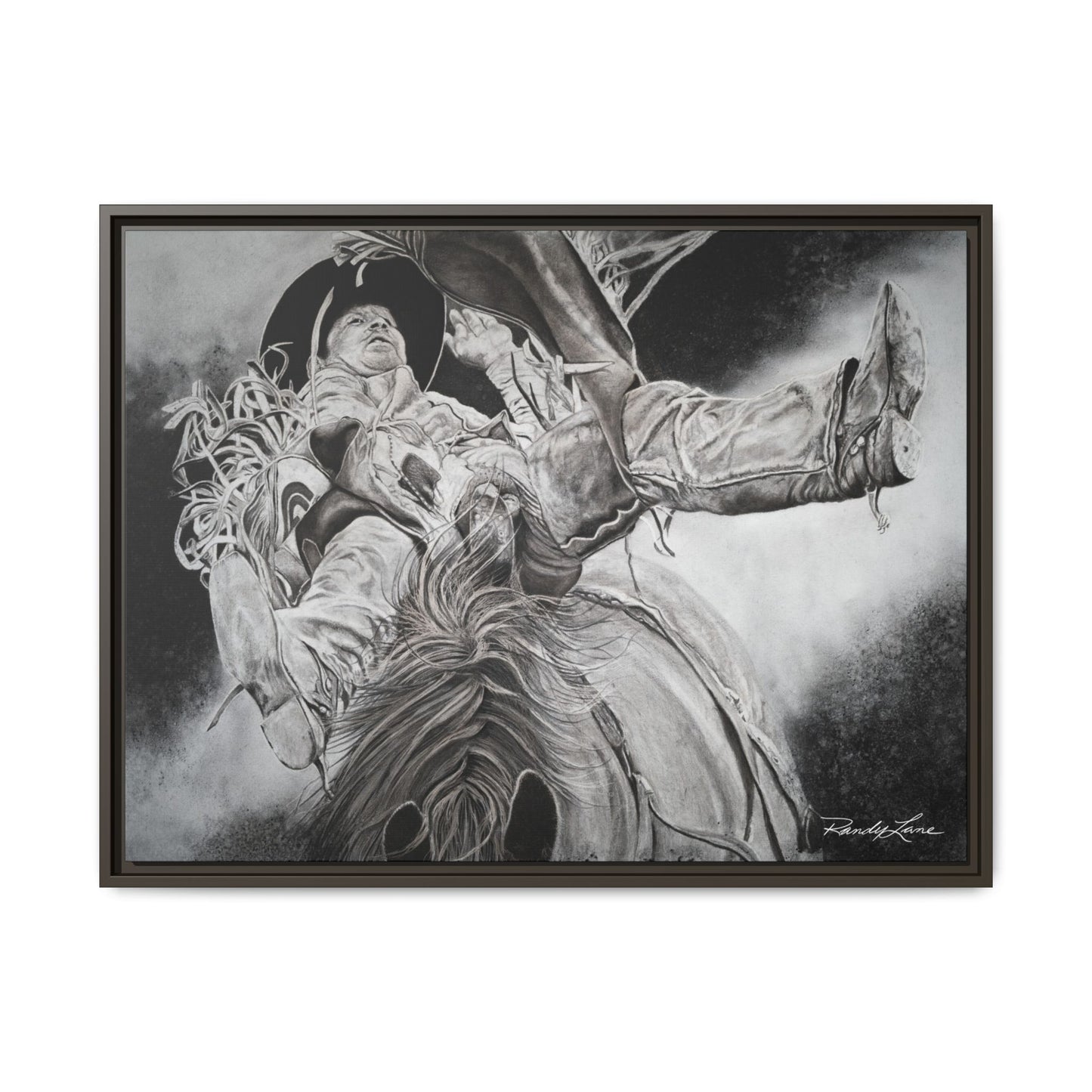 Battle Tested, Rodeo Bareback Rider Painting, Framed Matte Canvas Print