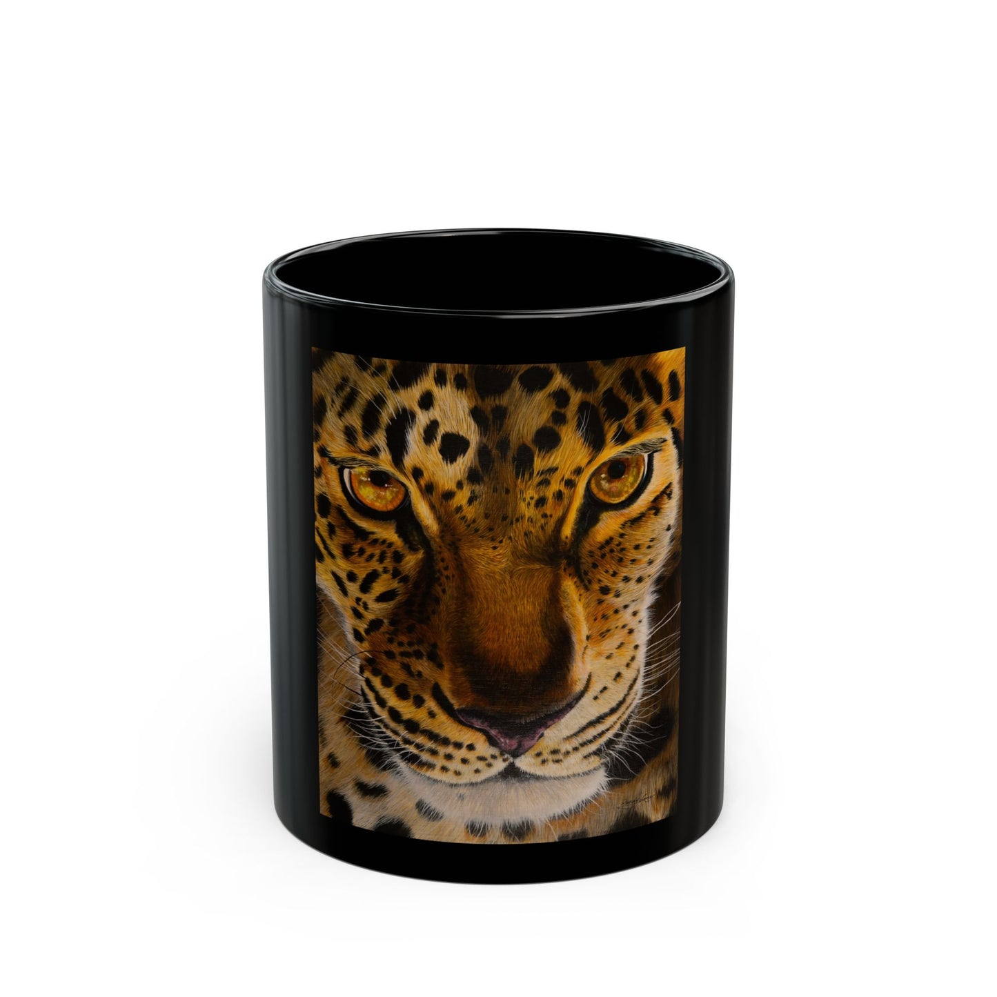 Windows to the Soul, Leopard Print Black Mug
