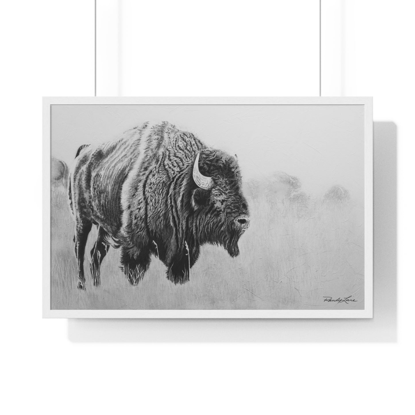 Prairie Bison, Bison Painting Framed Art Print — Black & White Wildlife Poster