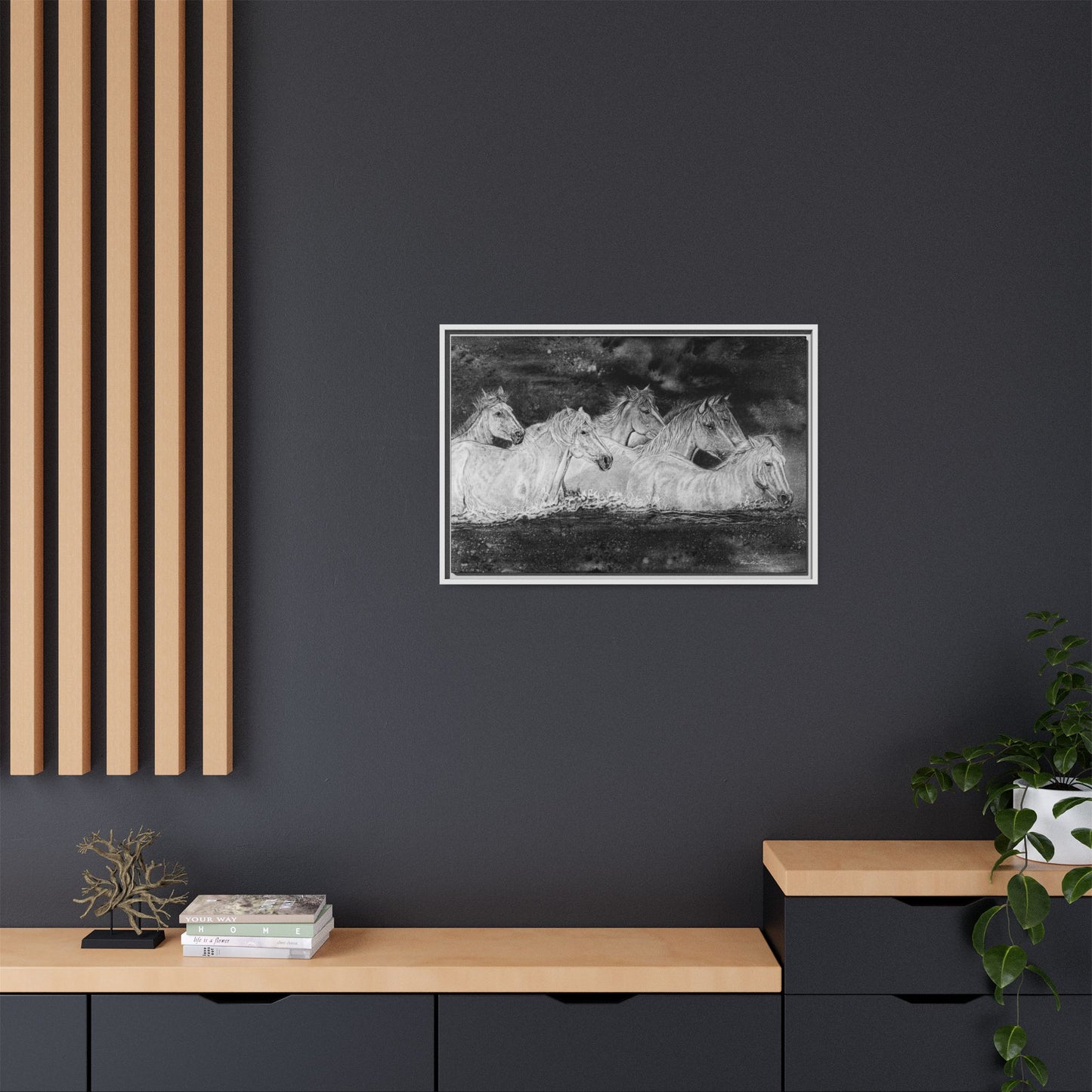 Night Swim, Framed Horse Canvas Art