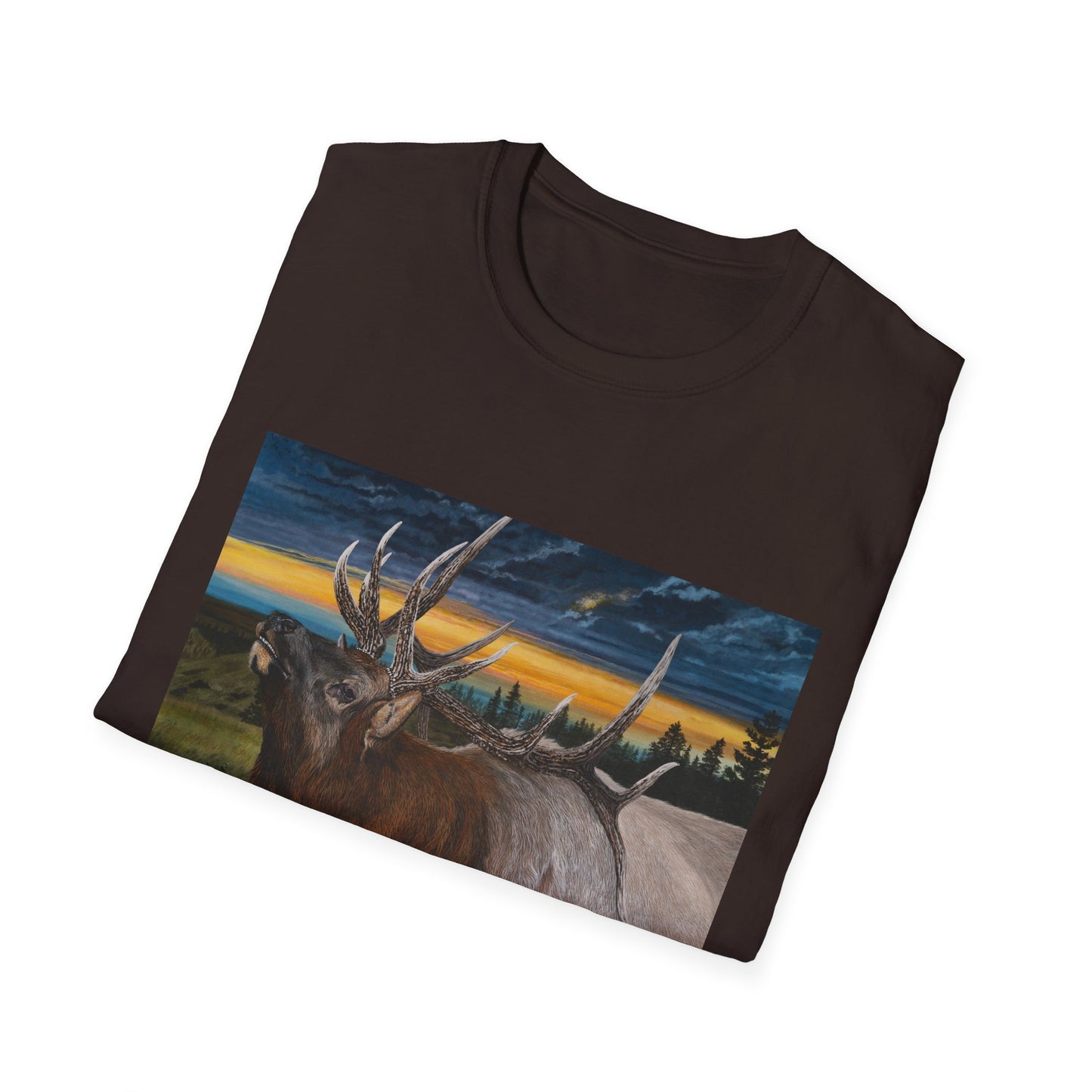 Sunset Serenade,  Elk Graphic Unisex soft T-Shirt