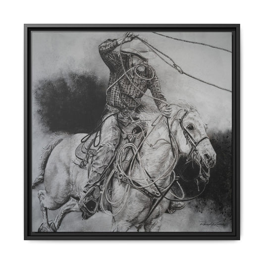 Let it Fly, Rodeo Tie-down Roper Painting, Matte Framed Stretched Canvas