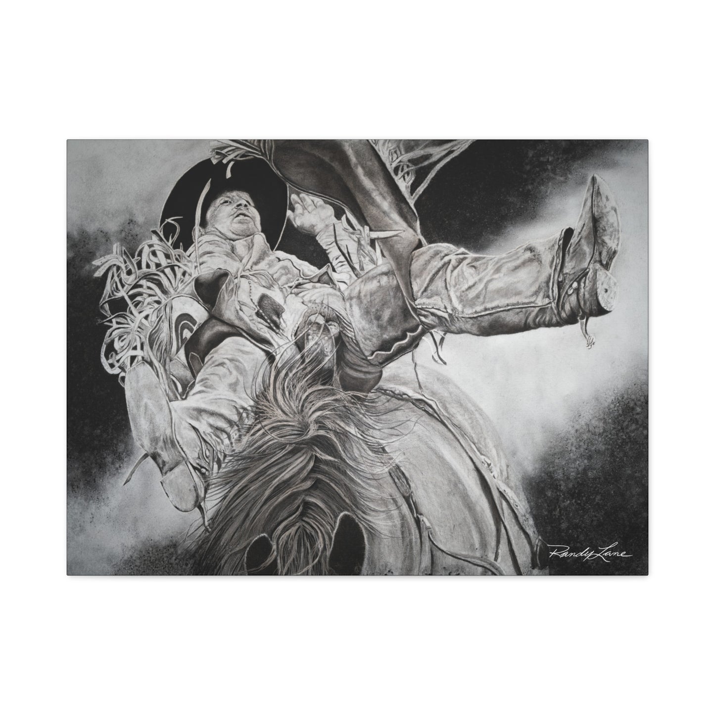 Battle Tested, Rodeo Bareback Rider Painting, Stretched Matte Canvas Print