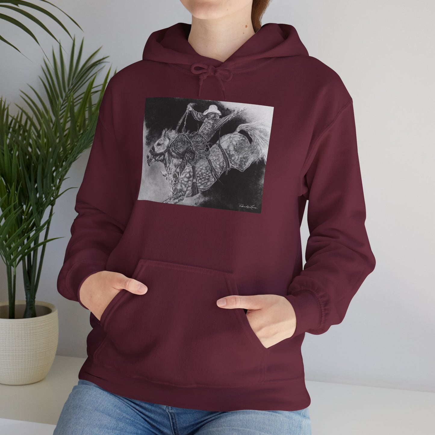 Big Grey, Rodeo Bareback Bronc Painting Hoodie Sweatshirt
