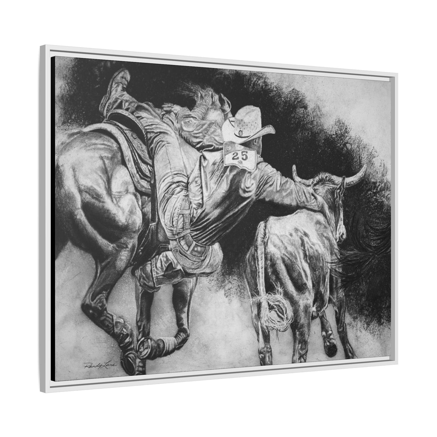 Contact. Cowboy Bulldogger Rodeo Art Framed Stretched Canvas Art