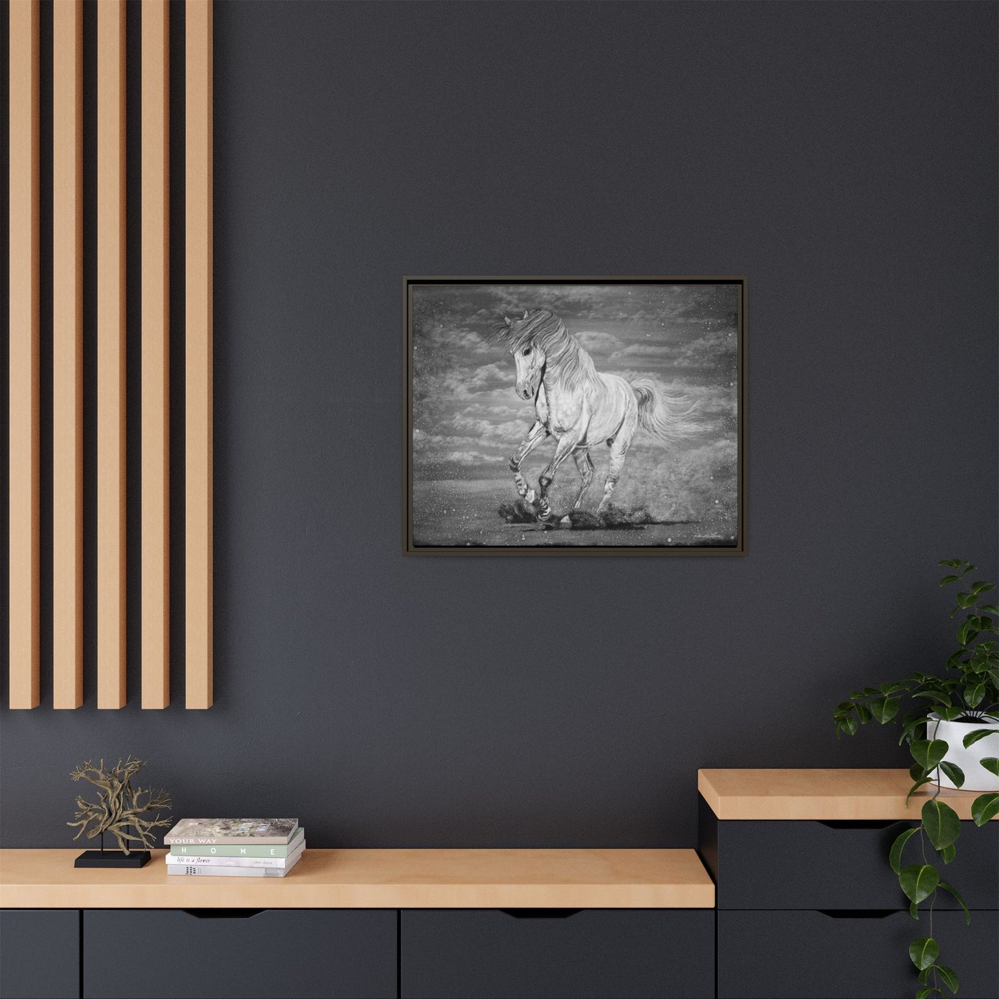 Equine Elegance. Prancing Horse Framed Stretched Matte Canvas Print