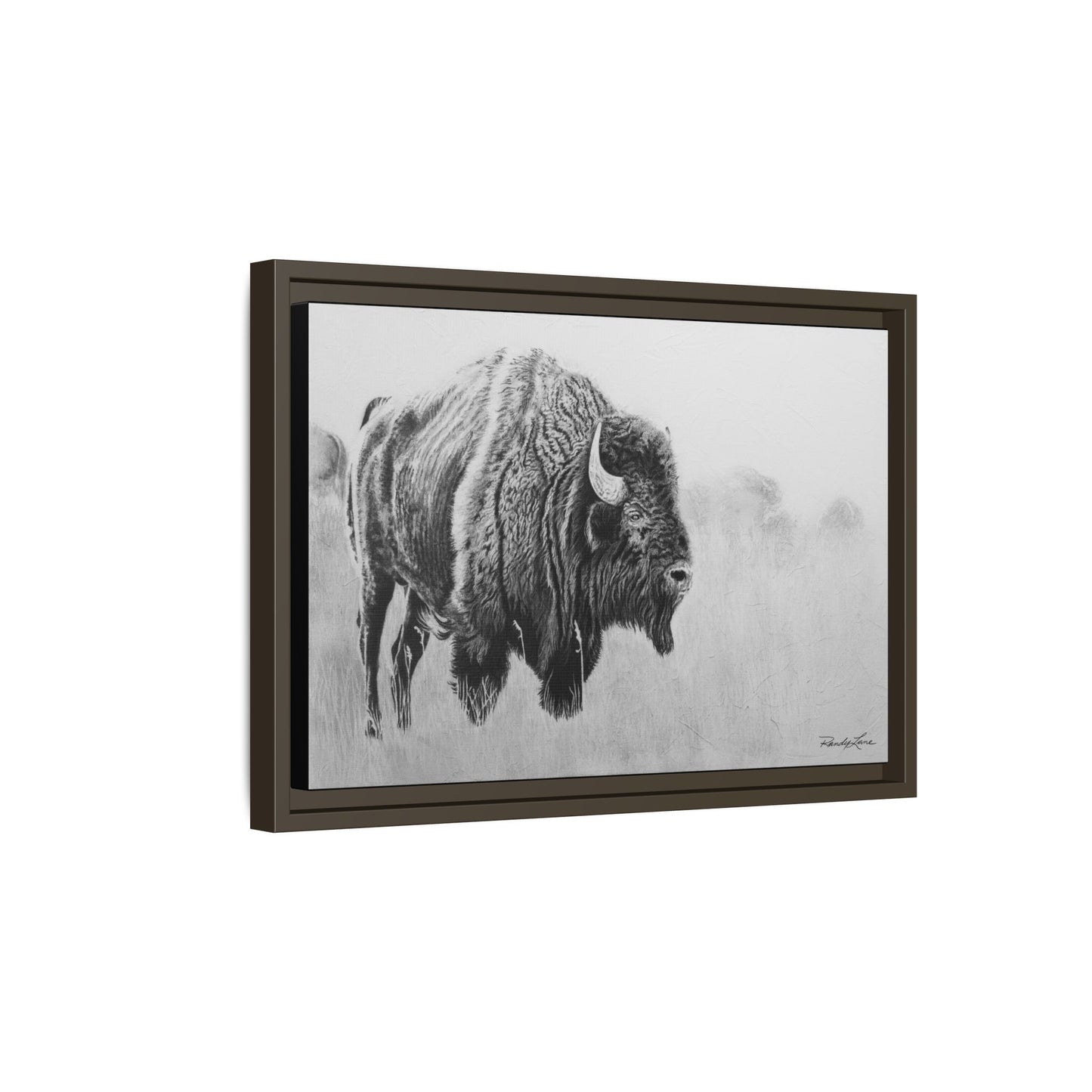 Prairie Bison, Bison Painting Framed Matte Canvas Print — Black & White Wildlife Wall Art
