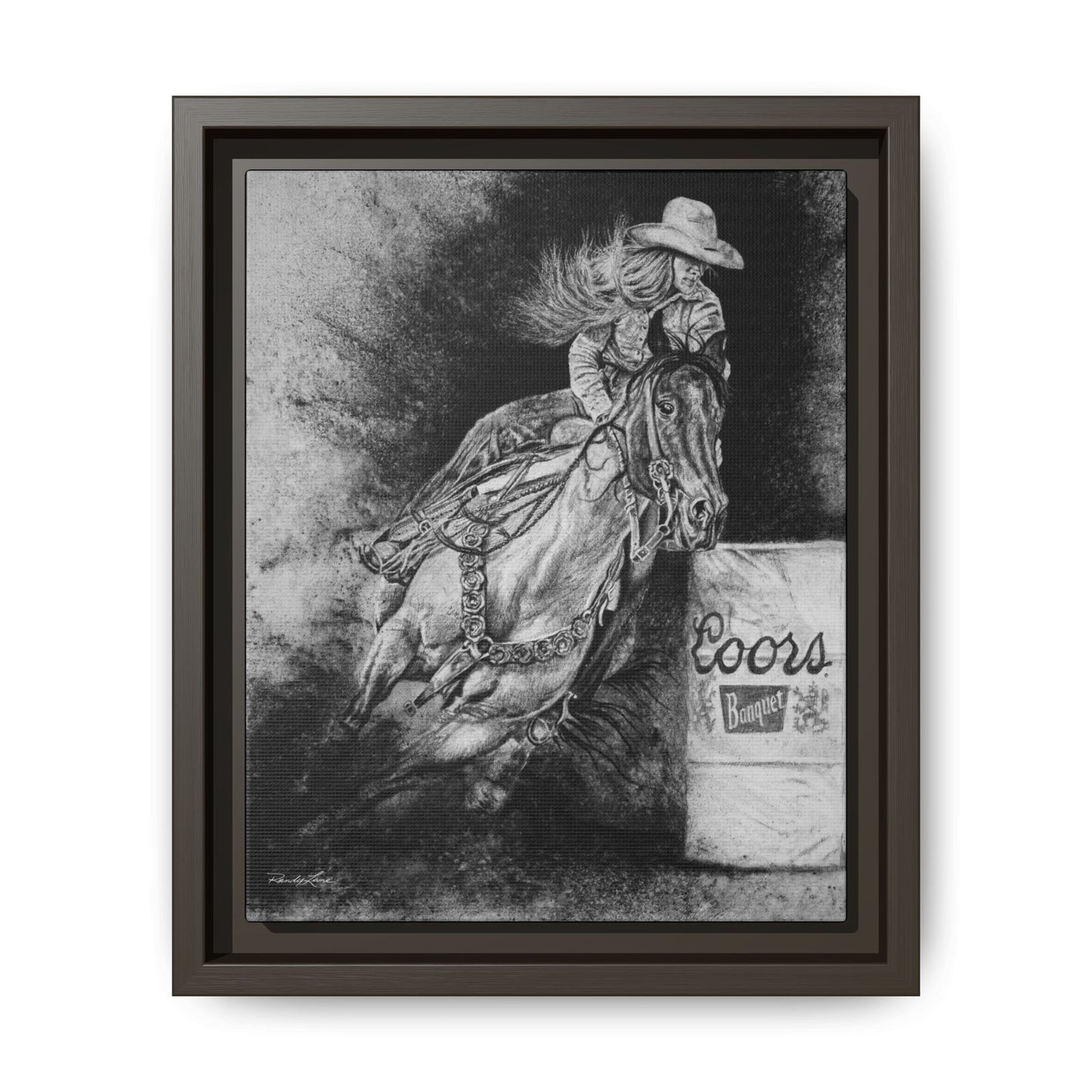 Sophie's Run. Rodeo Barrel Racer Framed Stretched Canvas Art