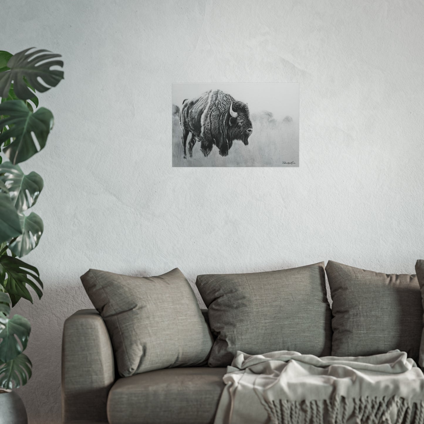 Prairie Bison, Bison Painting Fine Art Print— Black & White Wildlife Print
