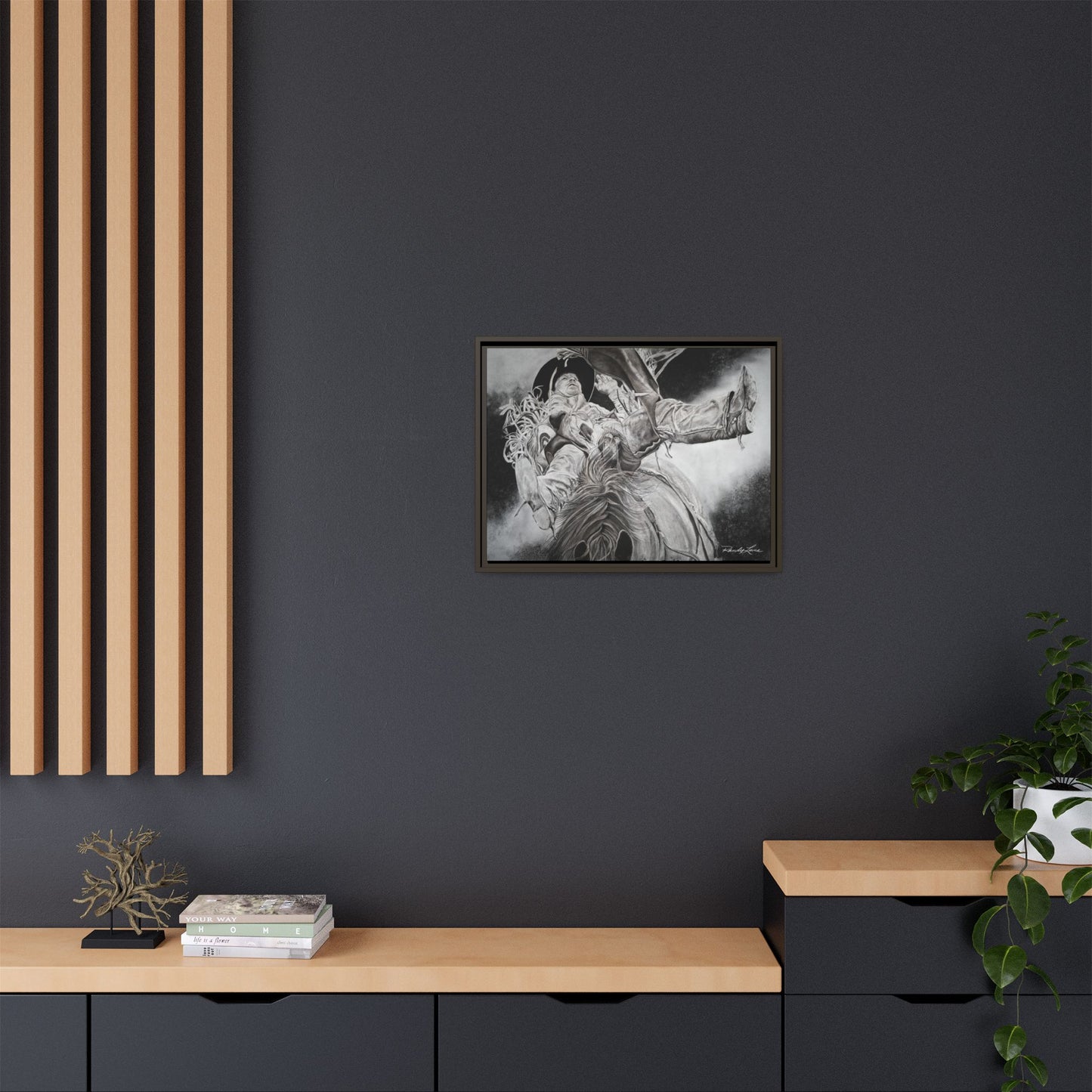 Battle Tested, Rodeo Bareback Rider Painting, Framed Matte Canvas Print