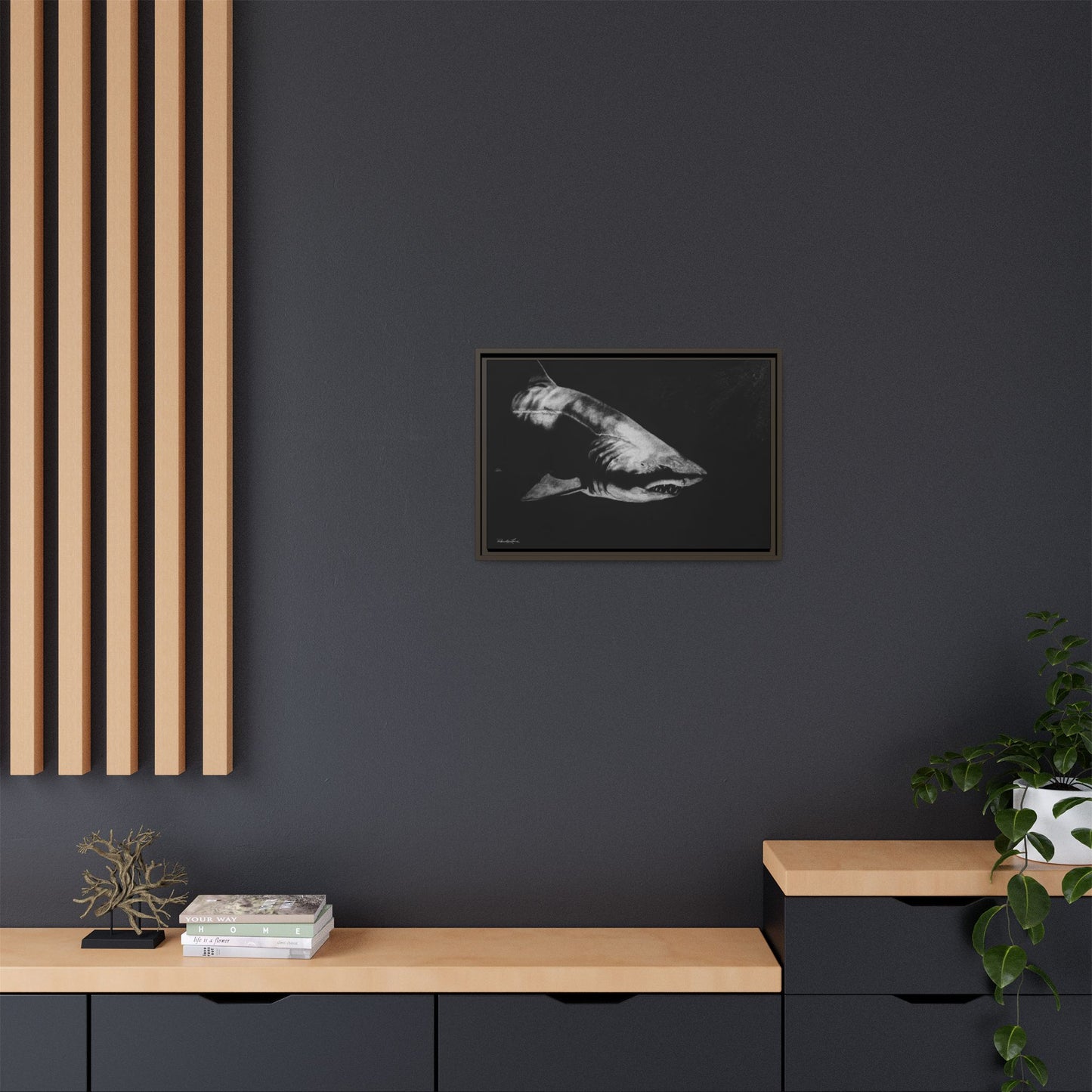 Below, Framed Shark Fine Art Print, Matte Canvas Wall Decor