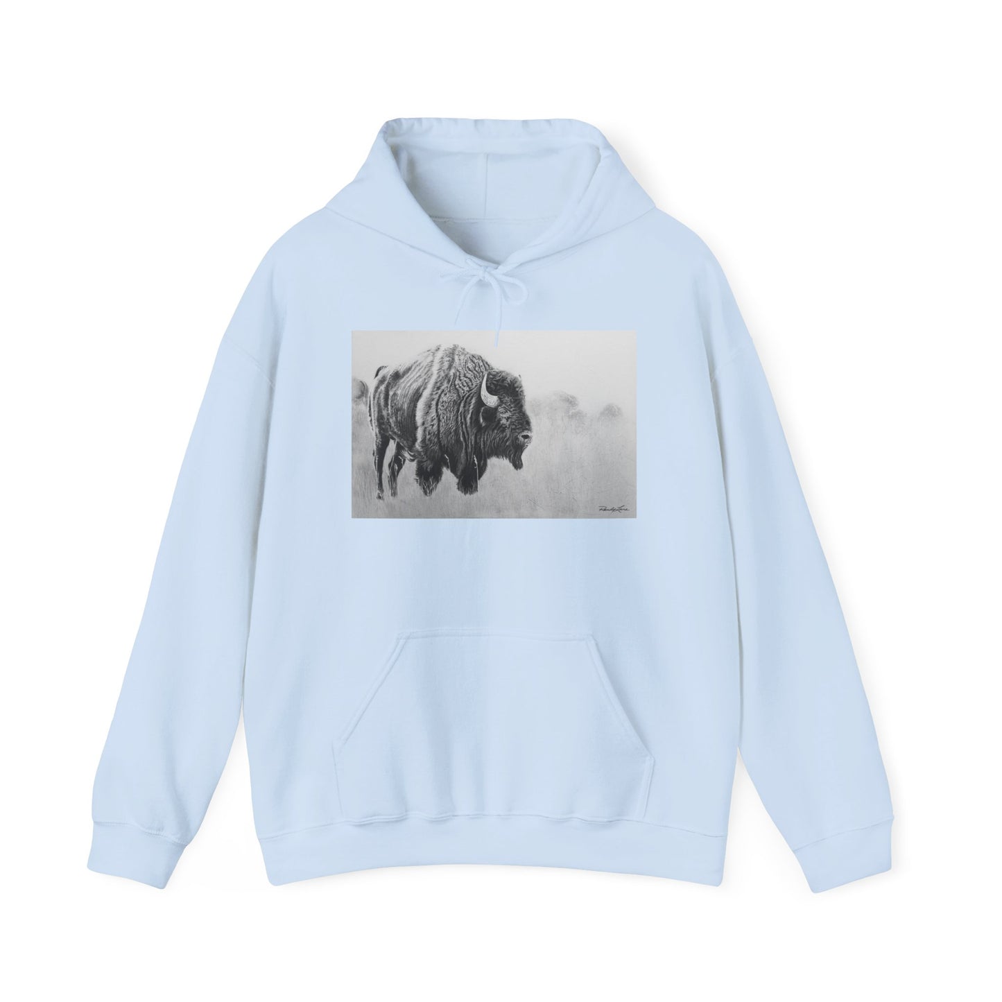 Prairie Bison, Bison Painting Hoodie — Black & White Rustic Buffalo Image Sweatshirt