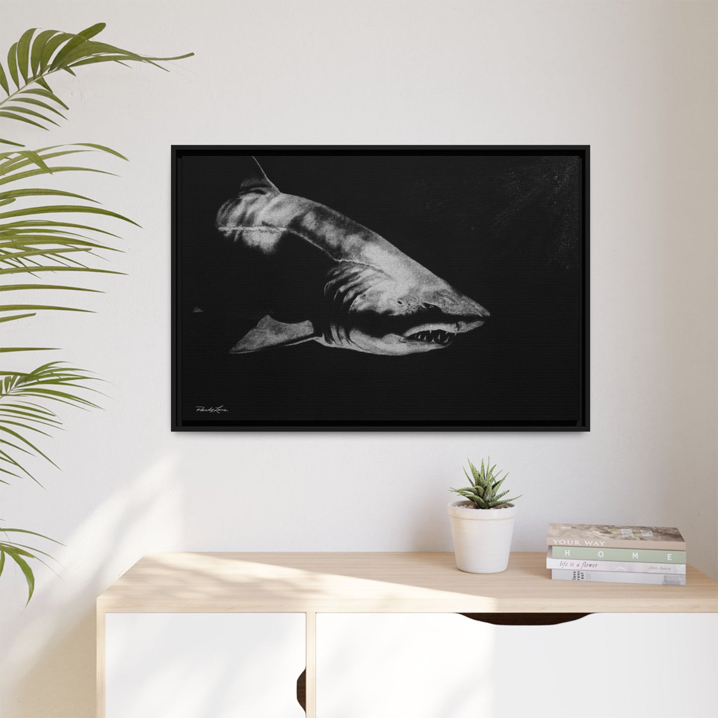 Below, Framed Shark Fine Art Print, Matte Canvas Wall Decor