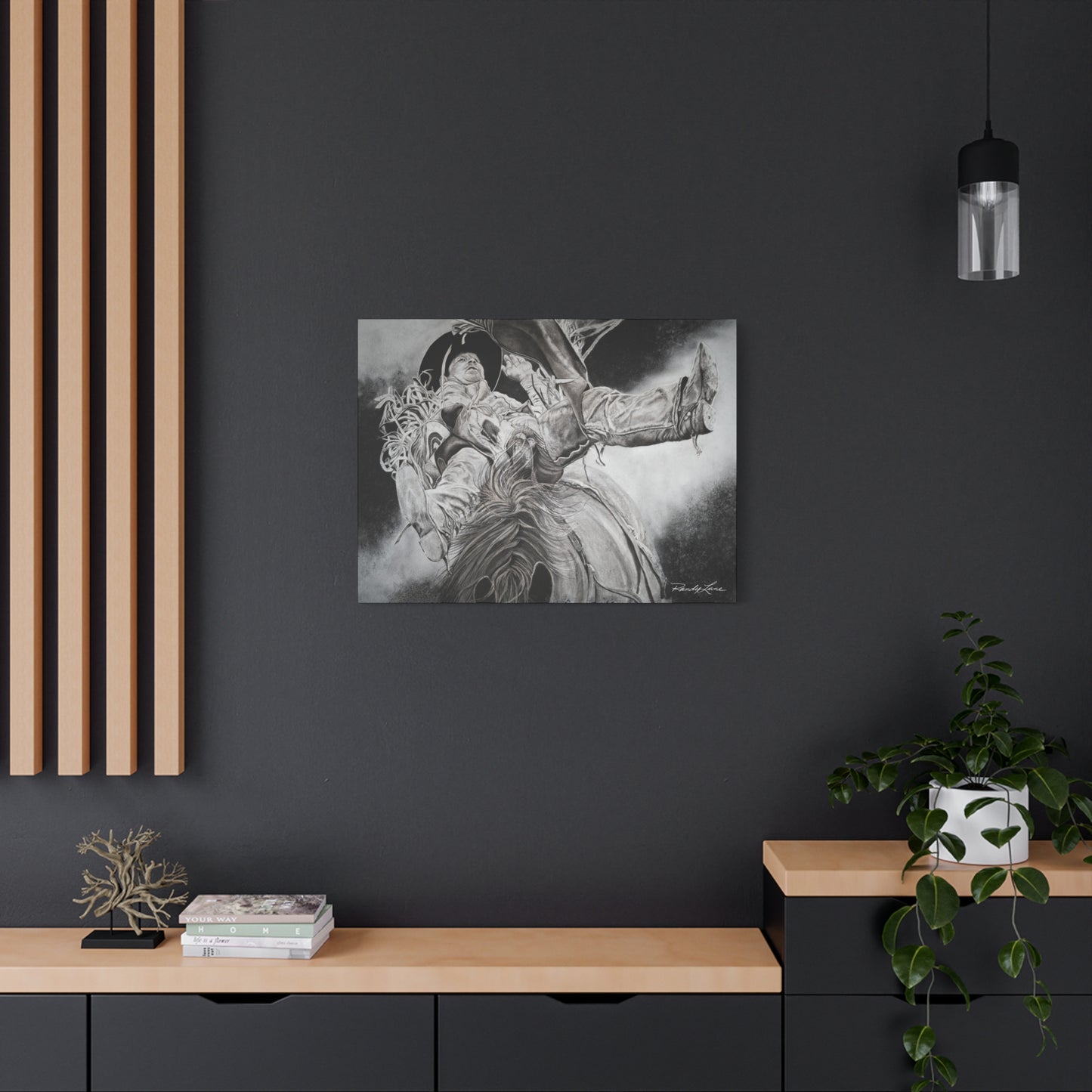 Battle Tested, Rodeo Bareback Rider Painting, Stretched Matte Canvas Print