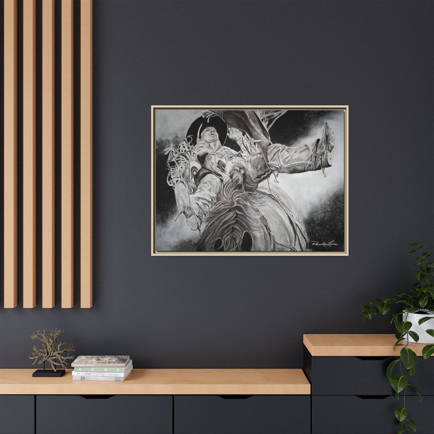 Battle Tested, Rodeo Bareback Rider Painting, Framed Matte Canvas Print