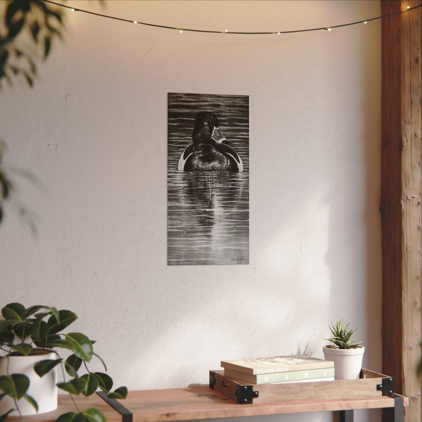 Reflection, Ring necked Duck Painting, Textured Matte Print