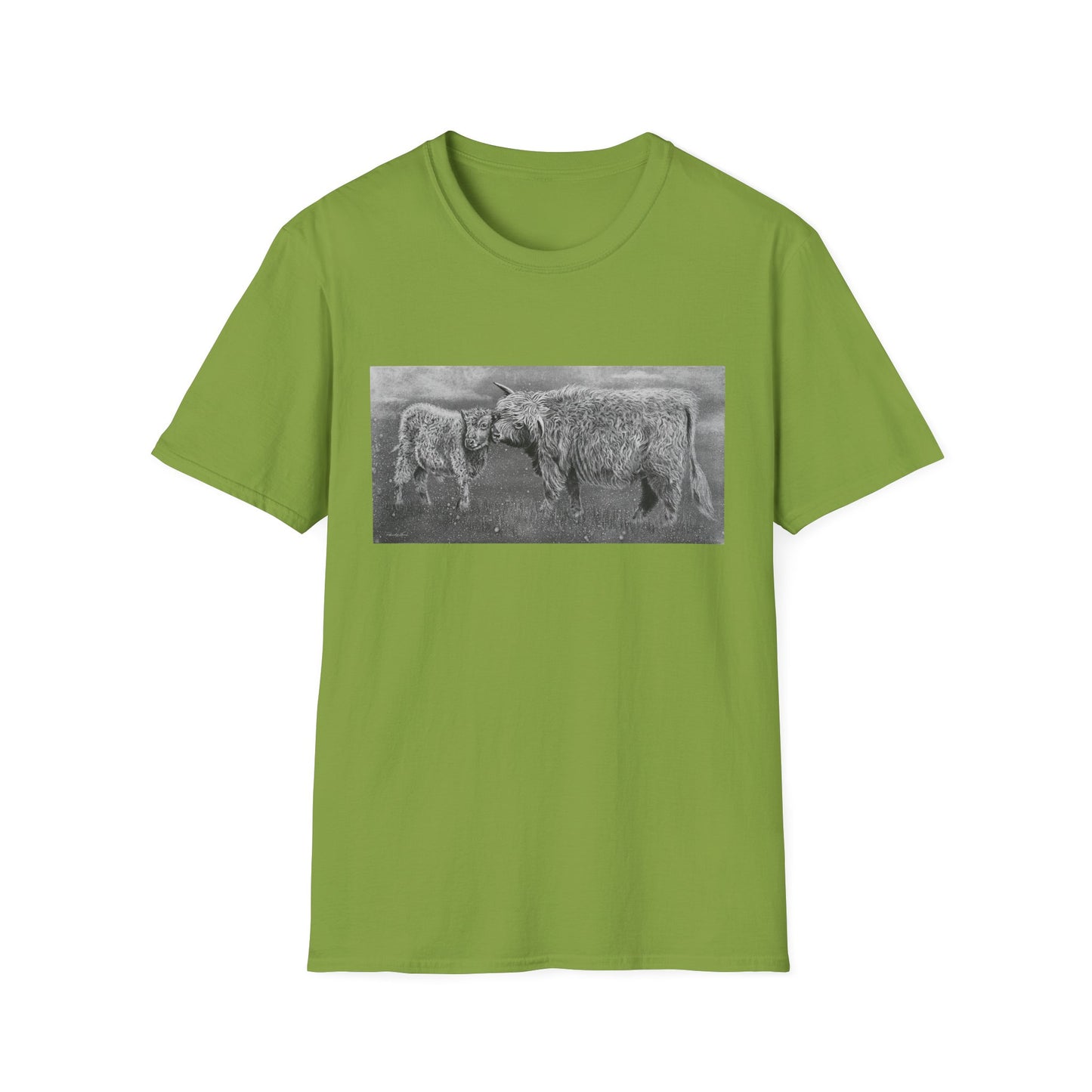 Highland Love, Highland Cow Print Unisex Softstyle T-Shirt