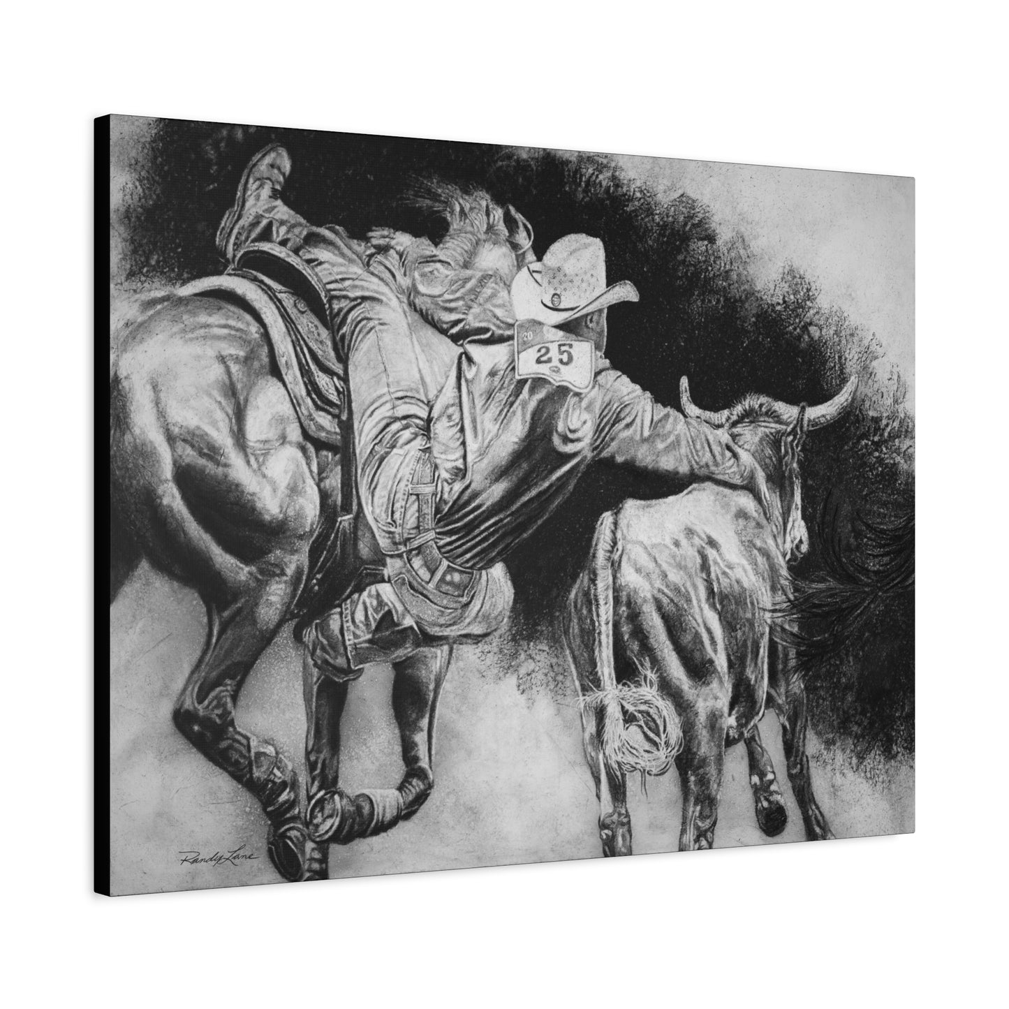 Contact. Cowboy Bulldogger Rodeo Art Stretched Canvas Print