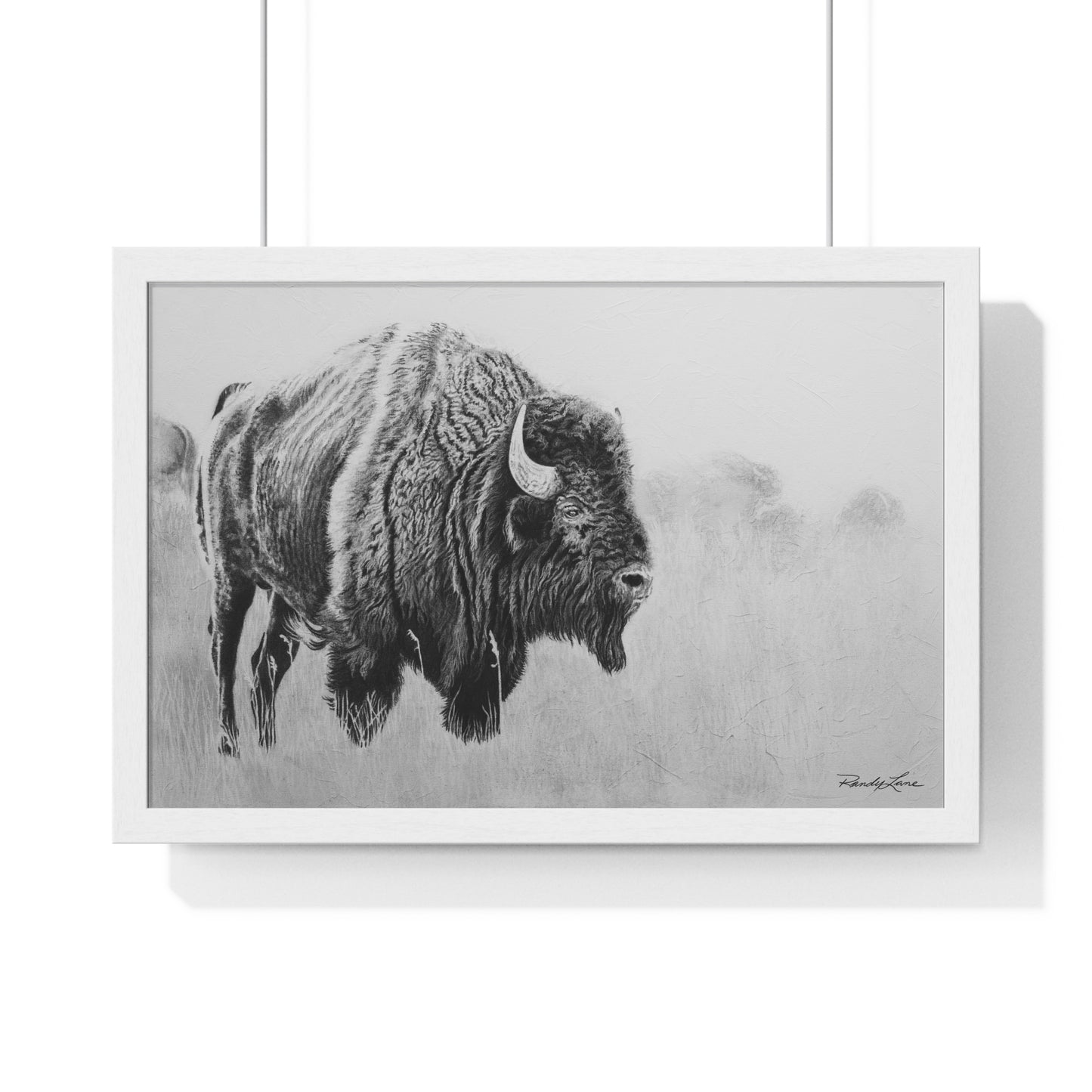 Prairie Bison, Bison Painting Framed Art Print — Black & White Wildlife Poster