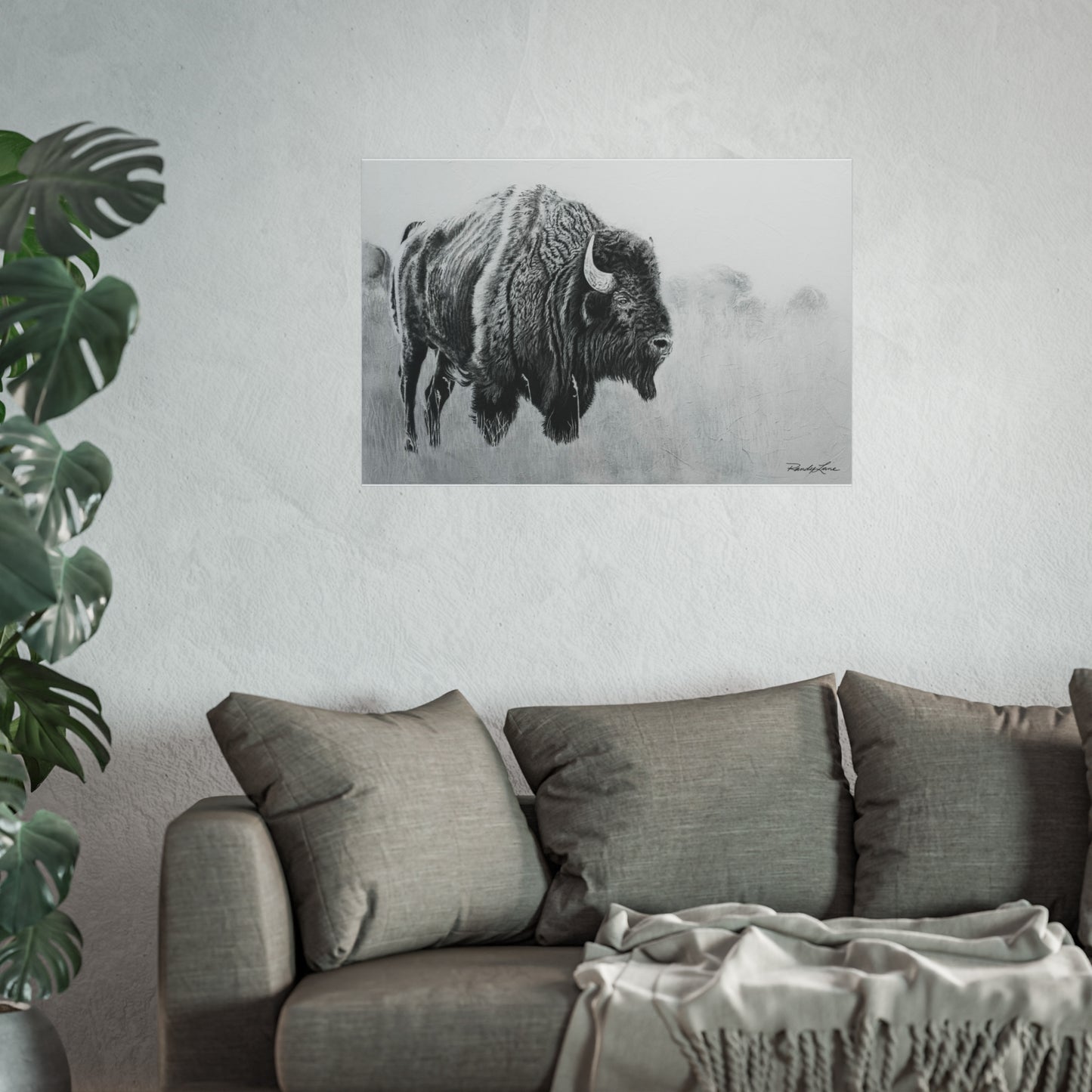 Prairie Bison, Bison Painting Fine Art Print— Black & White Wildlife Print