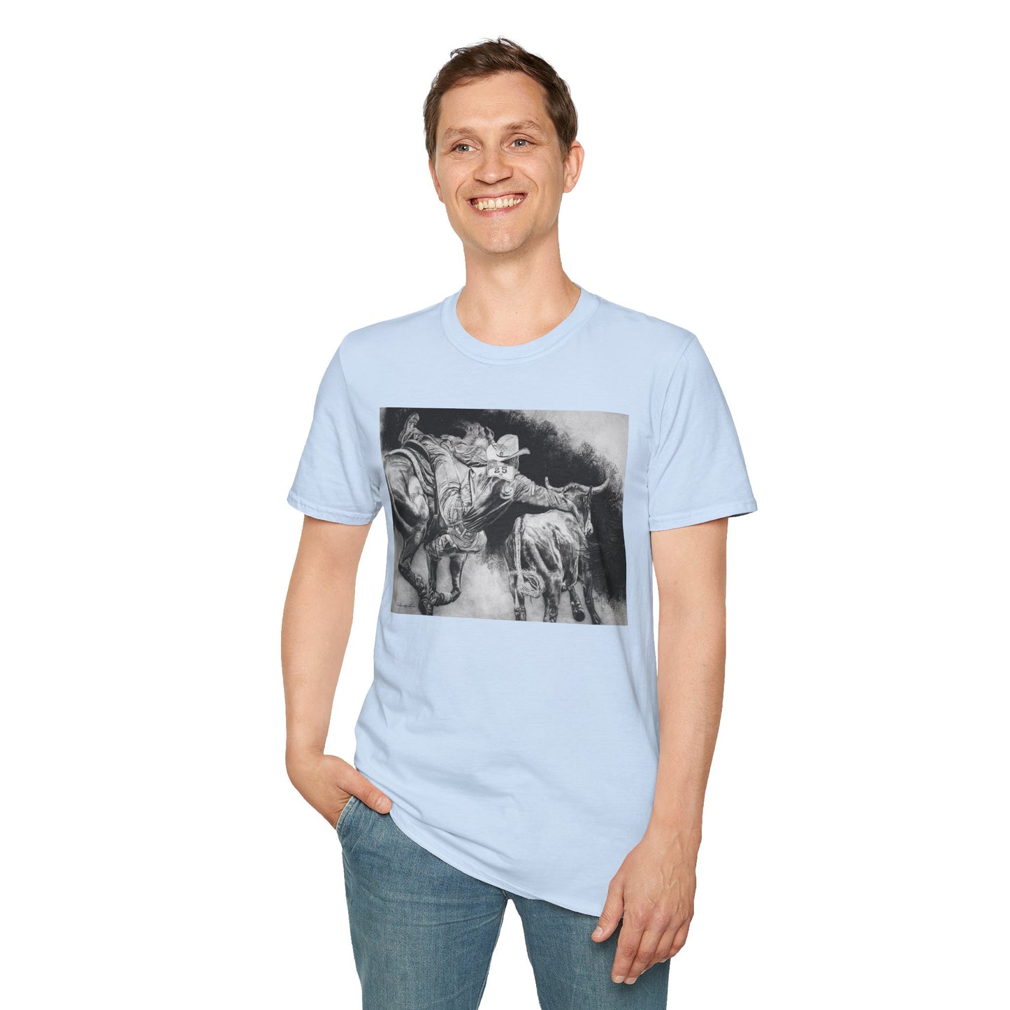 Contact. Cowboy Bulldogger Rodeo Art Unisex Softstyle T-Shirt