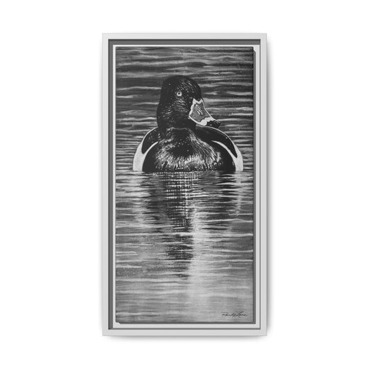 Reflection, Ring necked Duck Painting, Framed Stretched Matte Canvas