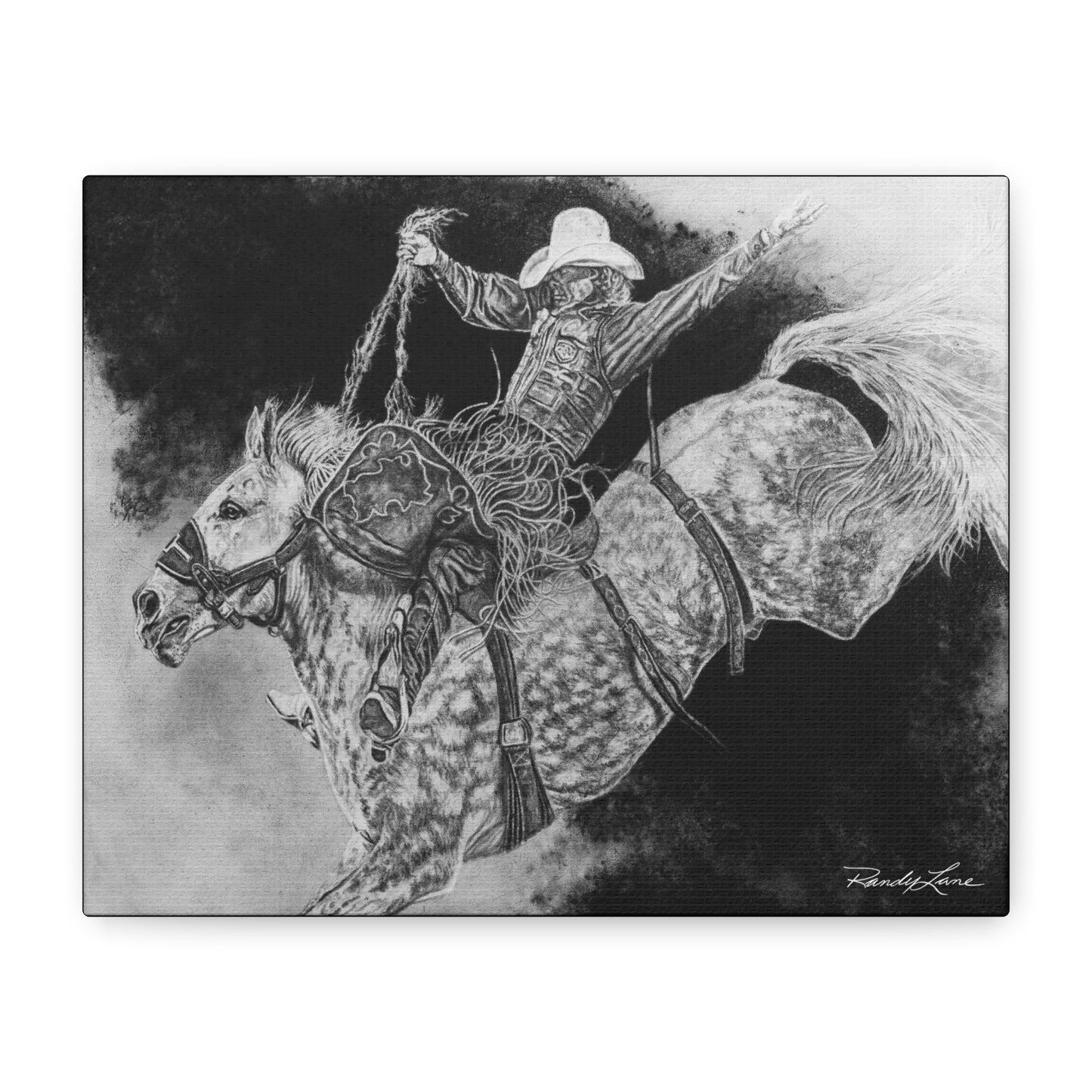 Big Grey, Rodeo Bareback Bronc Painting Canvas Wall Art — Western Rodeo Cowboy Print