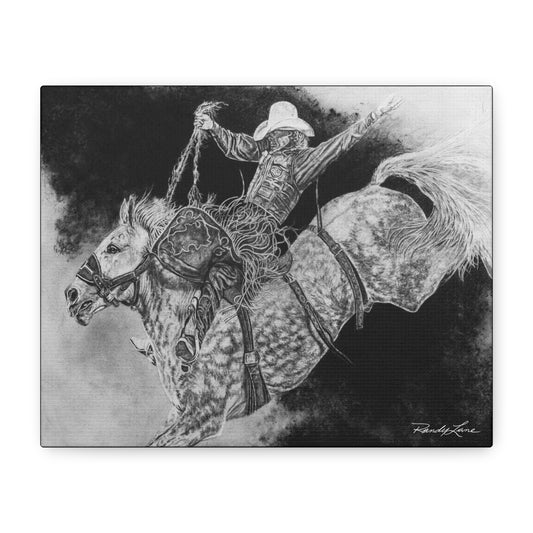 Big Grey, Rodeo Bareback Bronc Painting Canvas Wall Art — Western Rodeo Cowboy Print