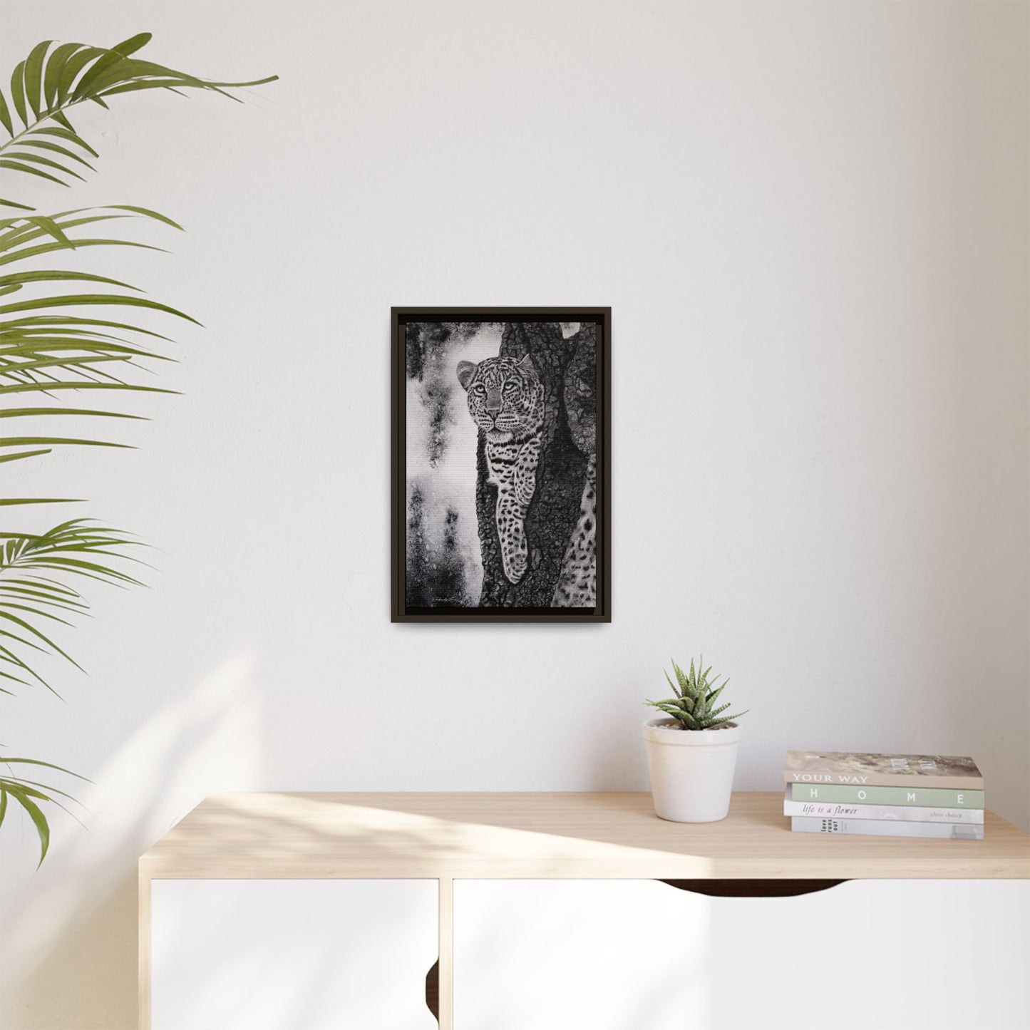 Tree Hugger, Leopard Framed Matte Canvas Wall Art