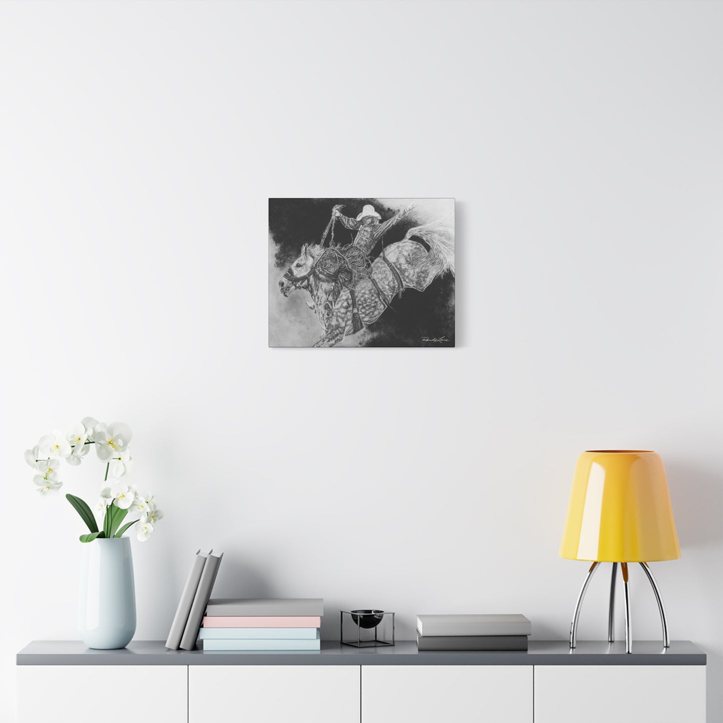 Big Grey, Rodeo Bareback Bronc Painting Canvas Wall Art — Western Rodeo Cowboy Print