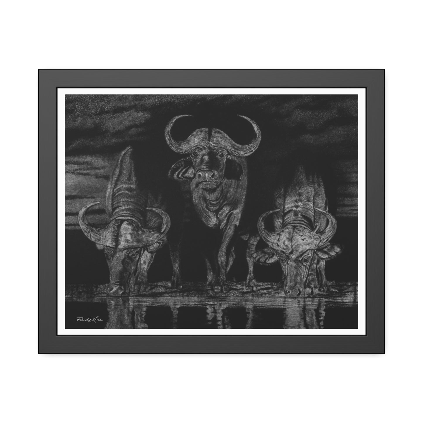 The Waterhole, Cape Buffalo Framed Fine Art Print