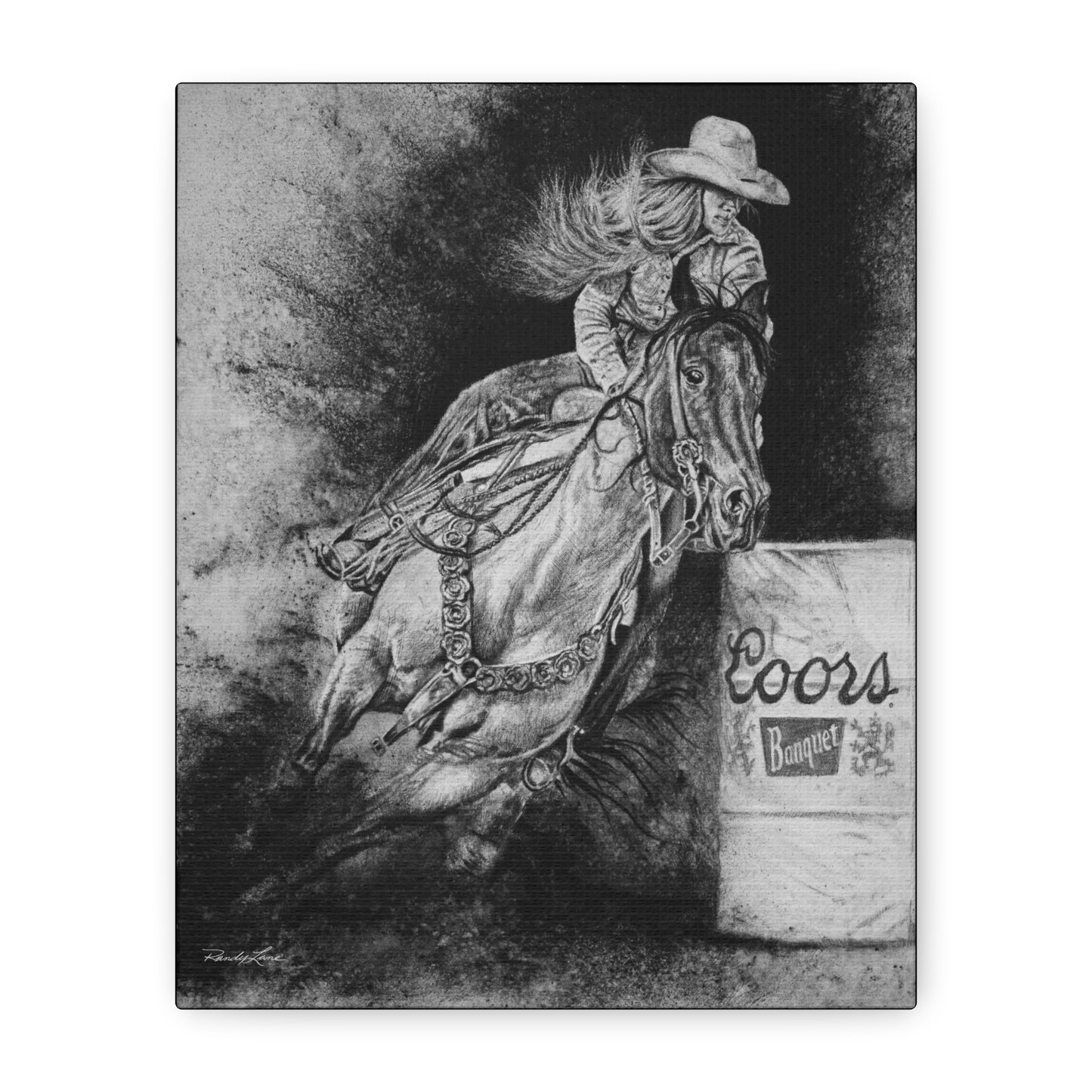 Sophie's Run. Rodeo Barrel Racer Art Stretched Canvas