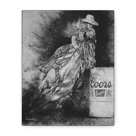 Sophie's Run. Rodeo Barrel Racer Art Stretched Canvas