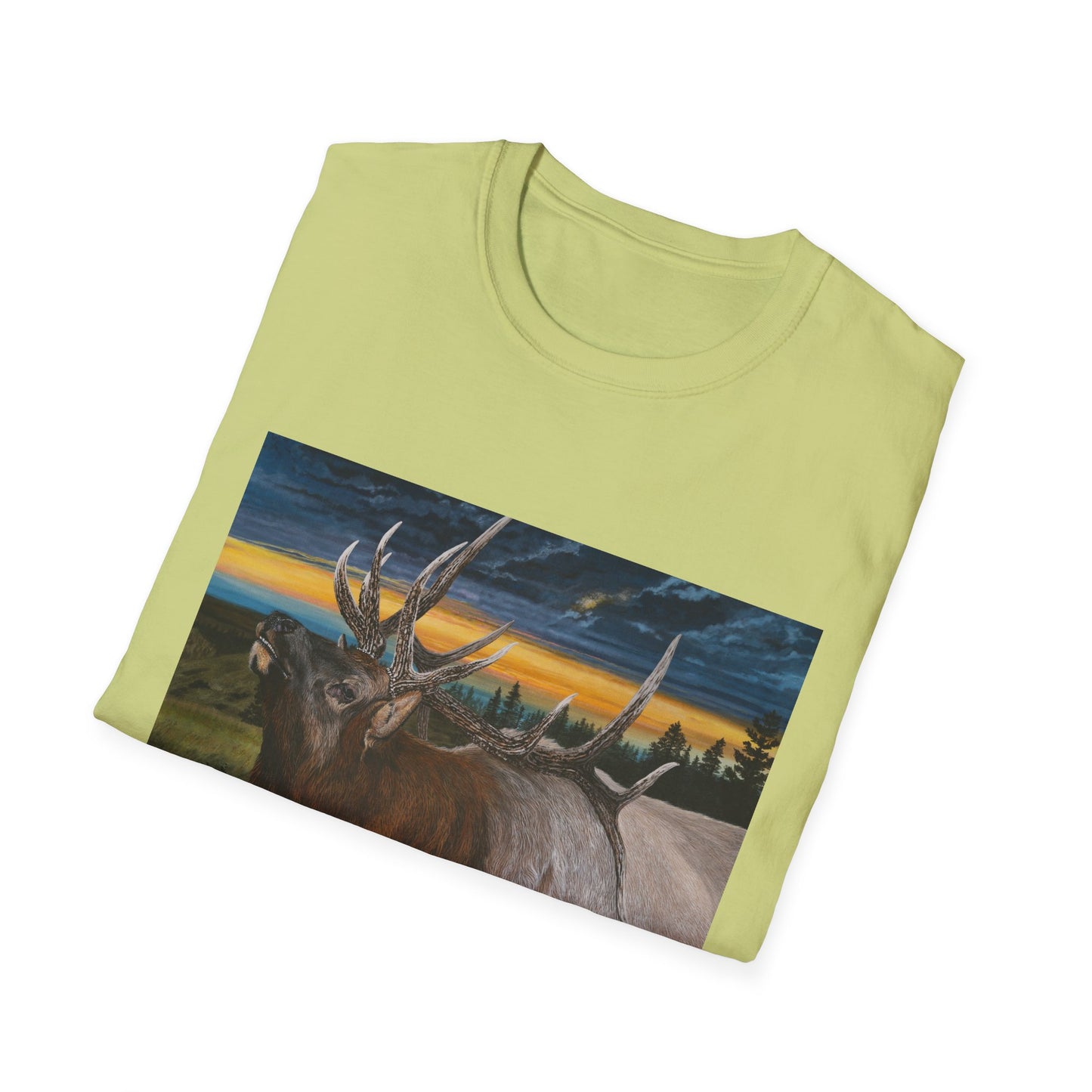 Sunset Serenade,  Elk Graphic Unisex soft T-Shirt
