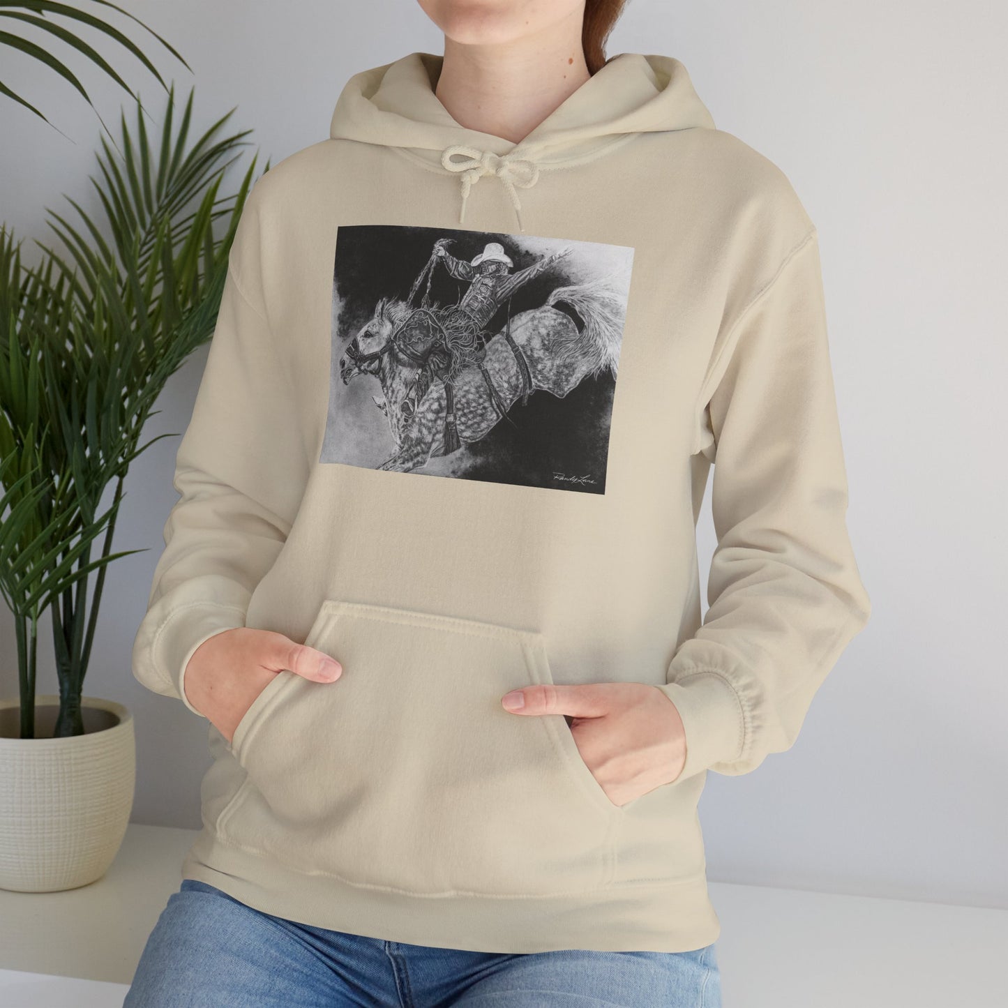 Big Grey, Rodeo Bareback Bronc Painting Hoodie Sweatshirt