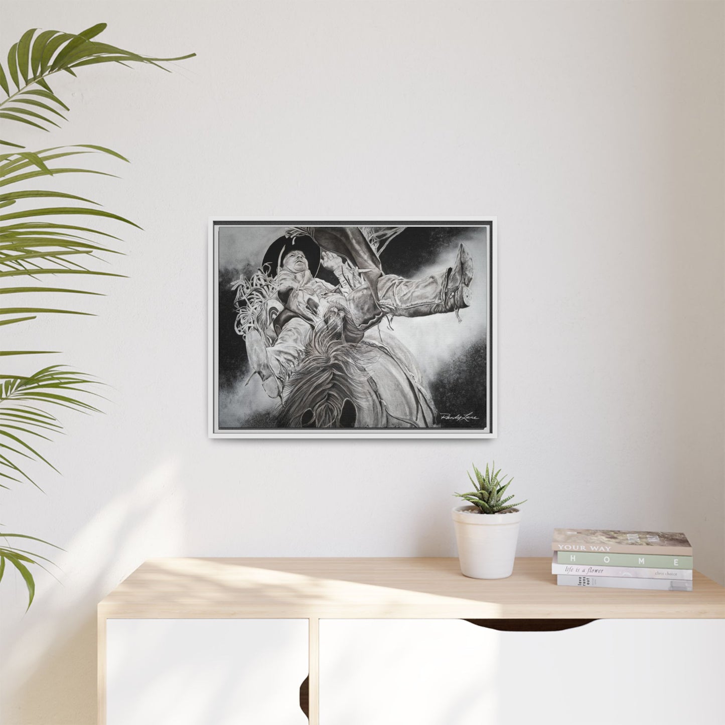 Battle Tested, Rodeo Bareback Rider Painting, Framed Matte Canvas Print