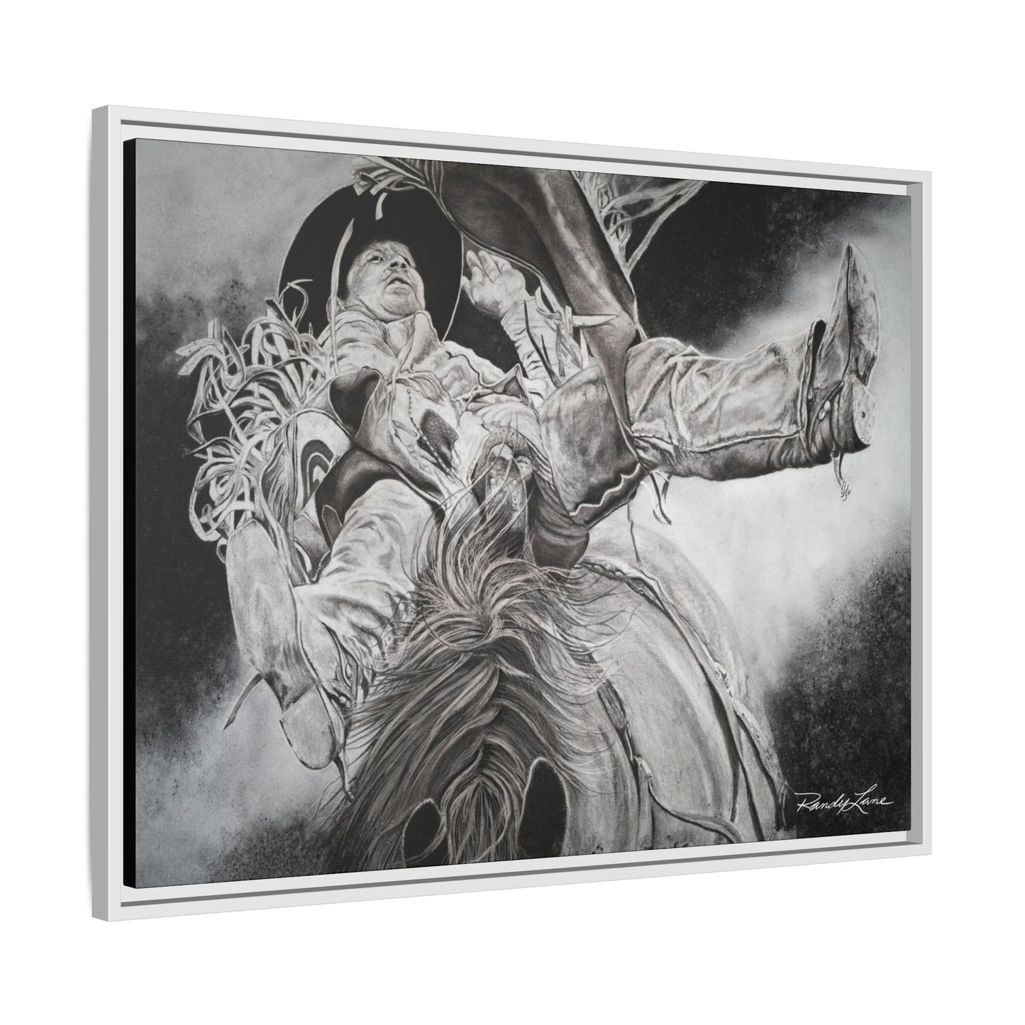 Battle Tested, Rodeo Bareback Rider Painting, Framed Matte Canvas Print